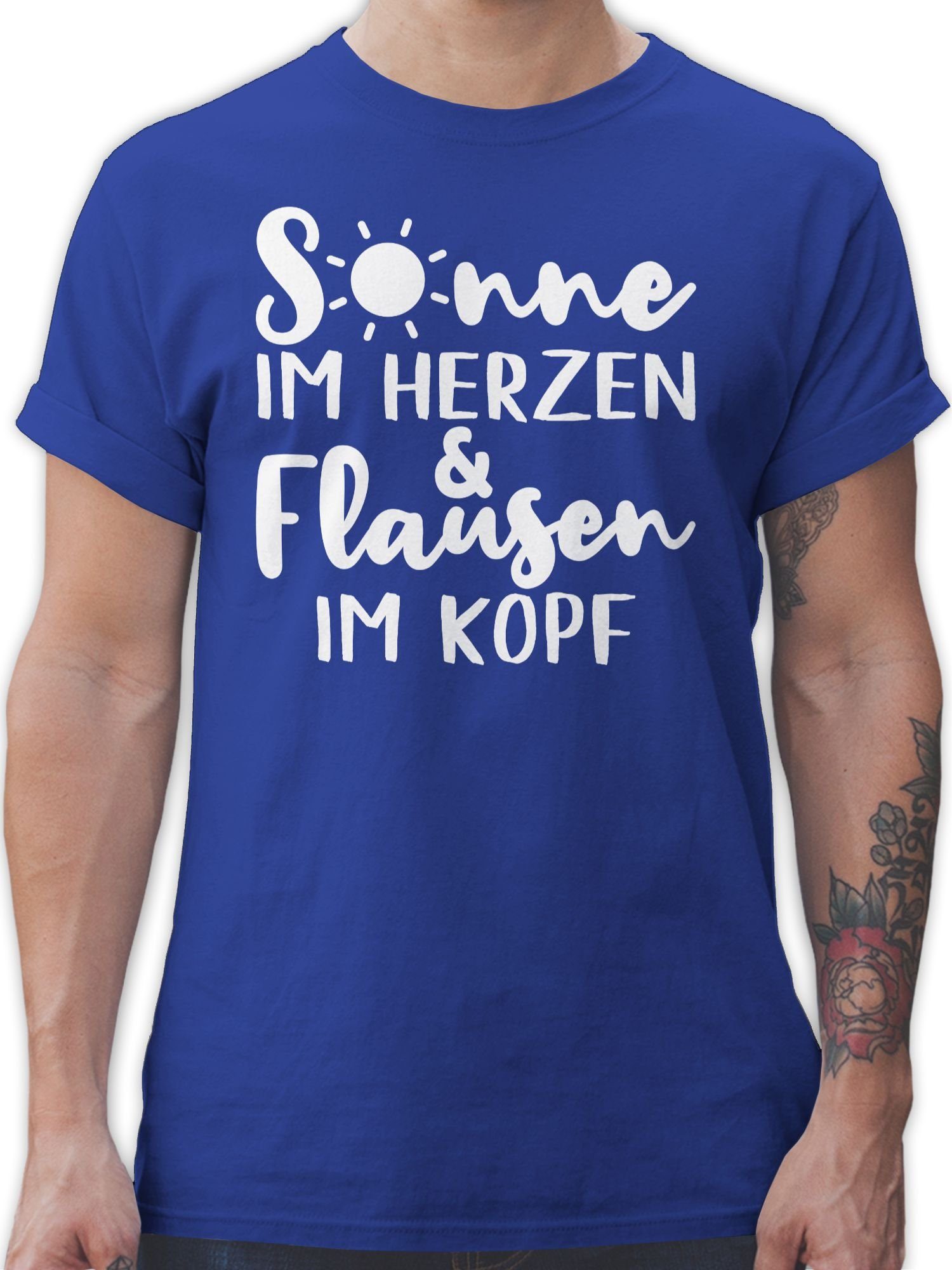 Shirtracer TShirt Sonne im Herzen und Flausen im Kopf weiß Sprüche