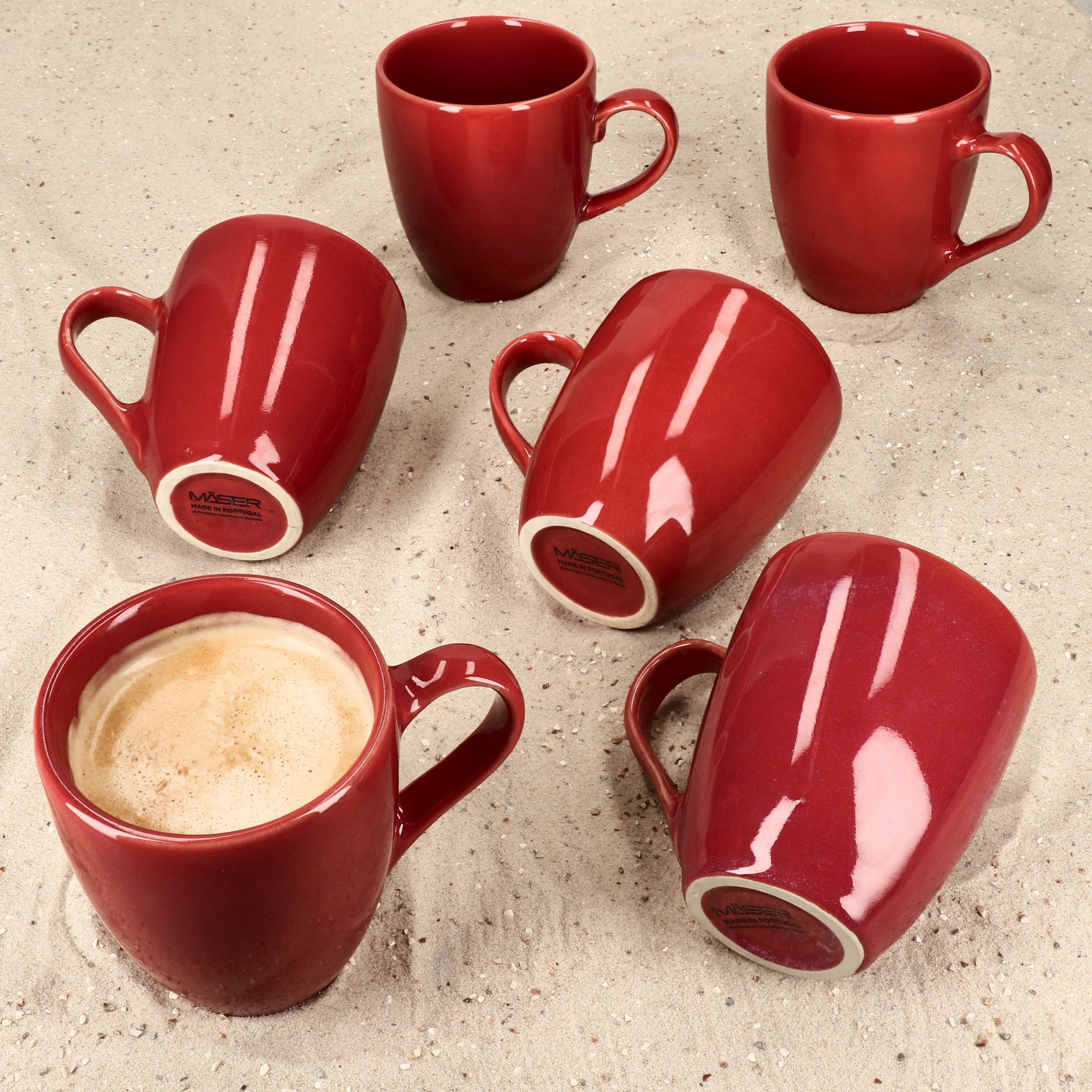 MÄSER Becher Mäser 6x Natural Kaffeebecher 270ml rot Steingut-Tassen 6 Personen, Steingut