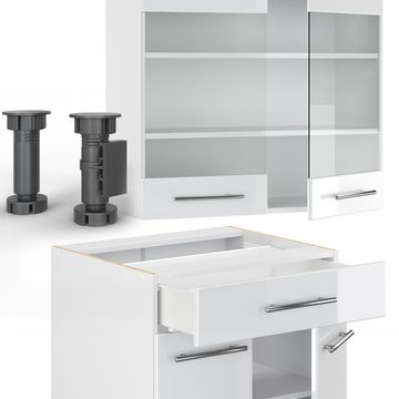 Livinity® Küchenzeile Fame-Line, Weiß Hochglanz/Weiß, 140 cm, AP Anthrazit