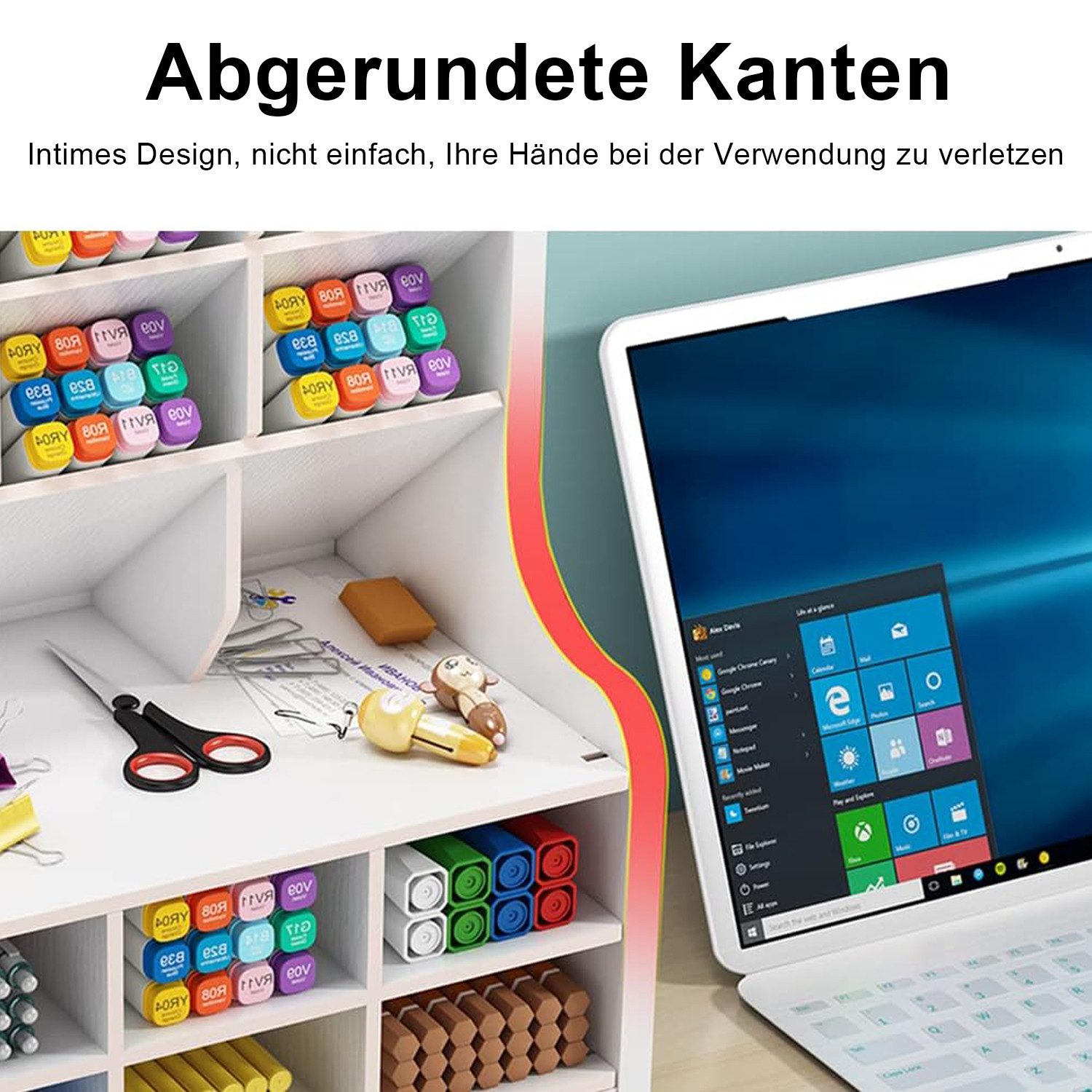 OKWISH Organizer Stifteköcher Multifunktionale Desktop Schreibwaren Stifthalterbox (28x15x32 cm platzsparend und multifunktional, 1 St., 9x Kippfächer 6x Fächer mit flachem Boden 1x ausziehbare Schublade), Marker Halter für Büro Schule Kosmetik Aufbewahrung