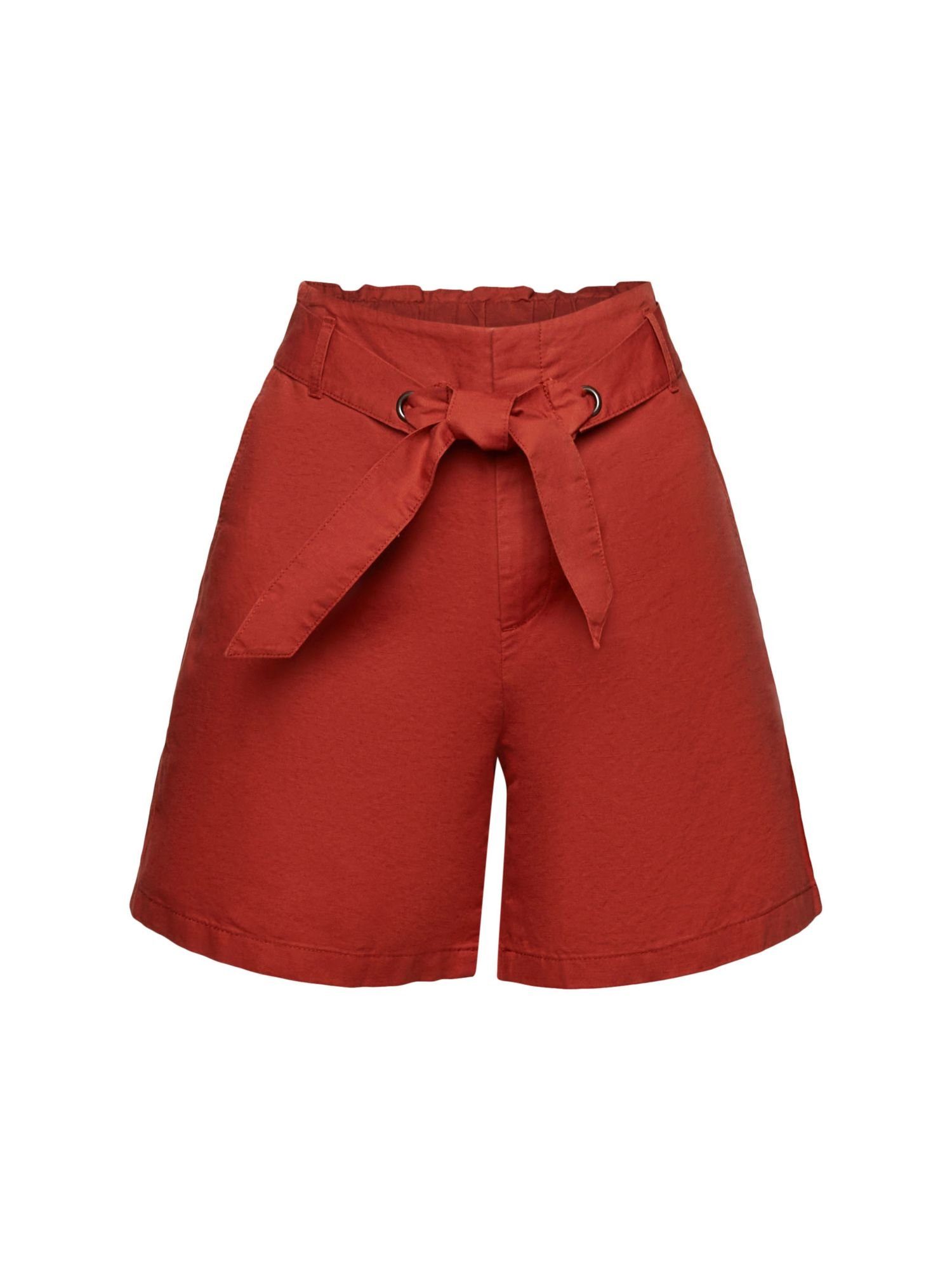 Shorts Shorts mit Esprit Bindegürtel, Baumwoll-Leinenmix (1-tlg) TERRACOTTA
