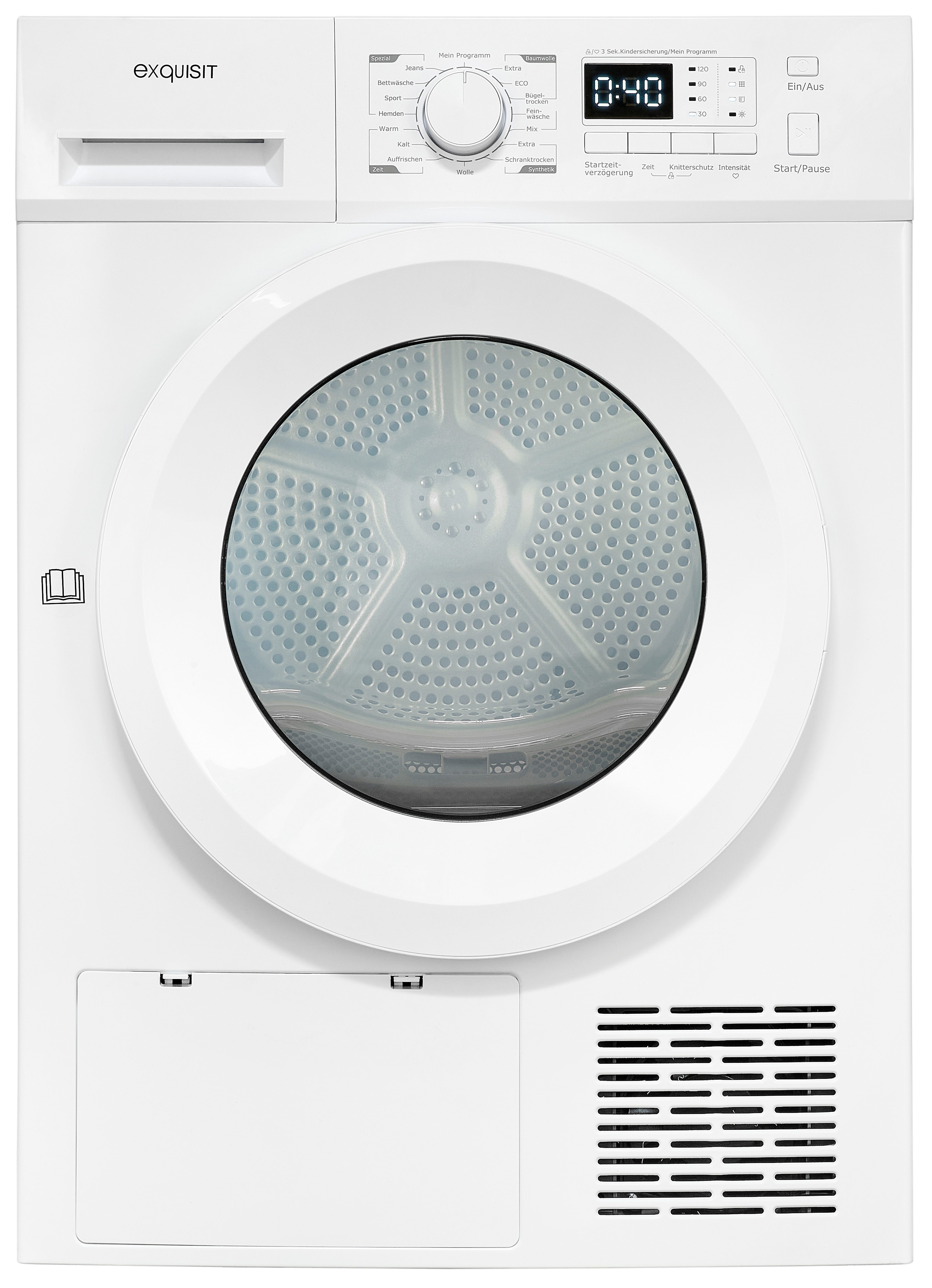 exquisit Wärmepumpentrockner TWP803-031D weiss, 8 kg, 16 Programme, Restlaufzeitanzeige, Knitterschutz, LED-Licht