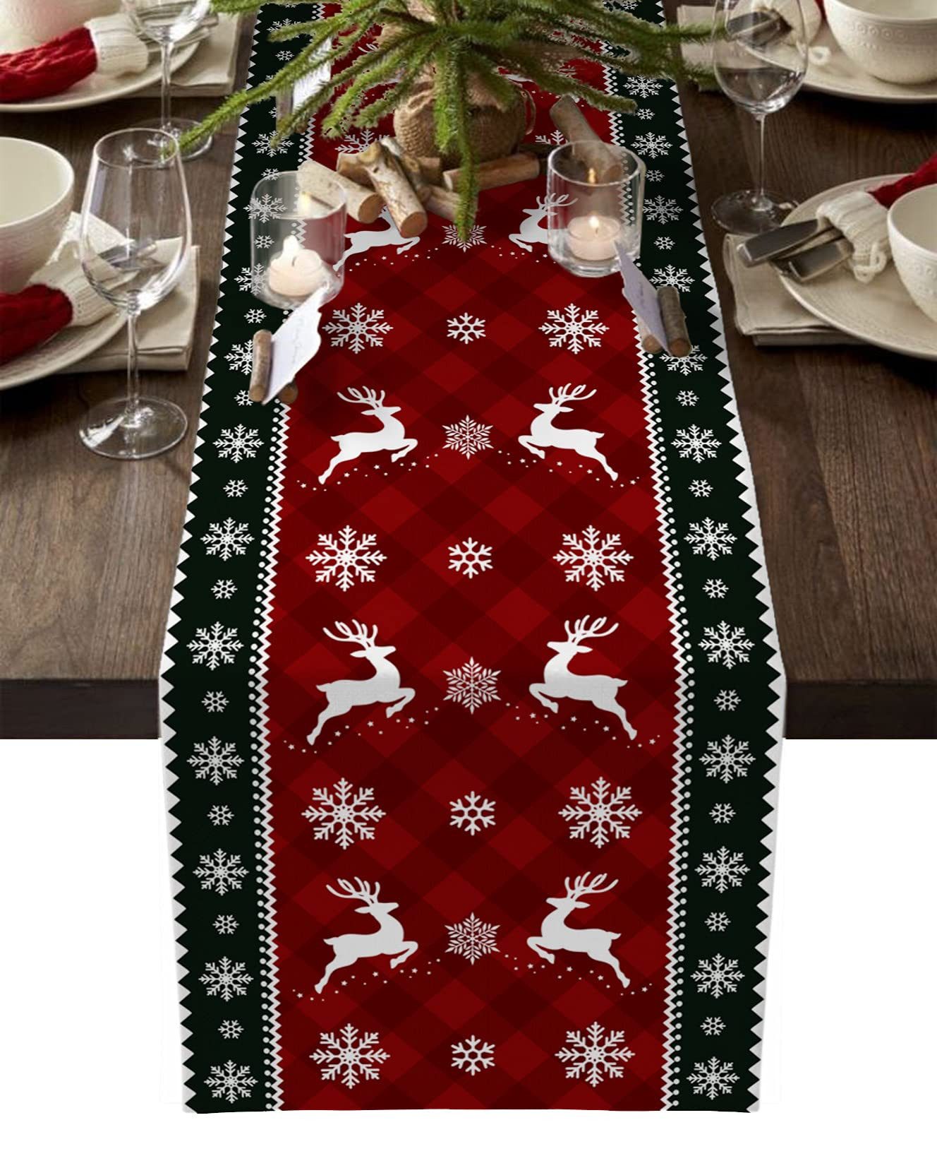 Bomiclss Tischläufer Tischdecke Winter Weihnachten Dekoration, Waschbar Tischwäsche (1-tlg), Esszimmer Küche Rechteckiger Dekorativer Tischläufer