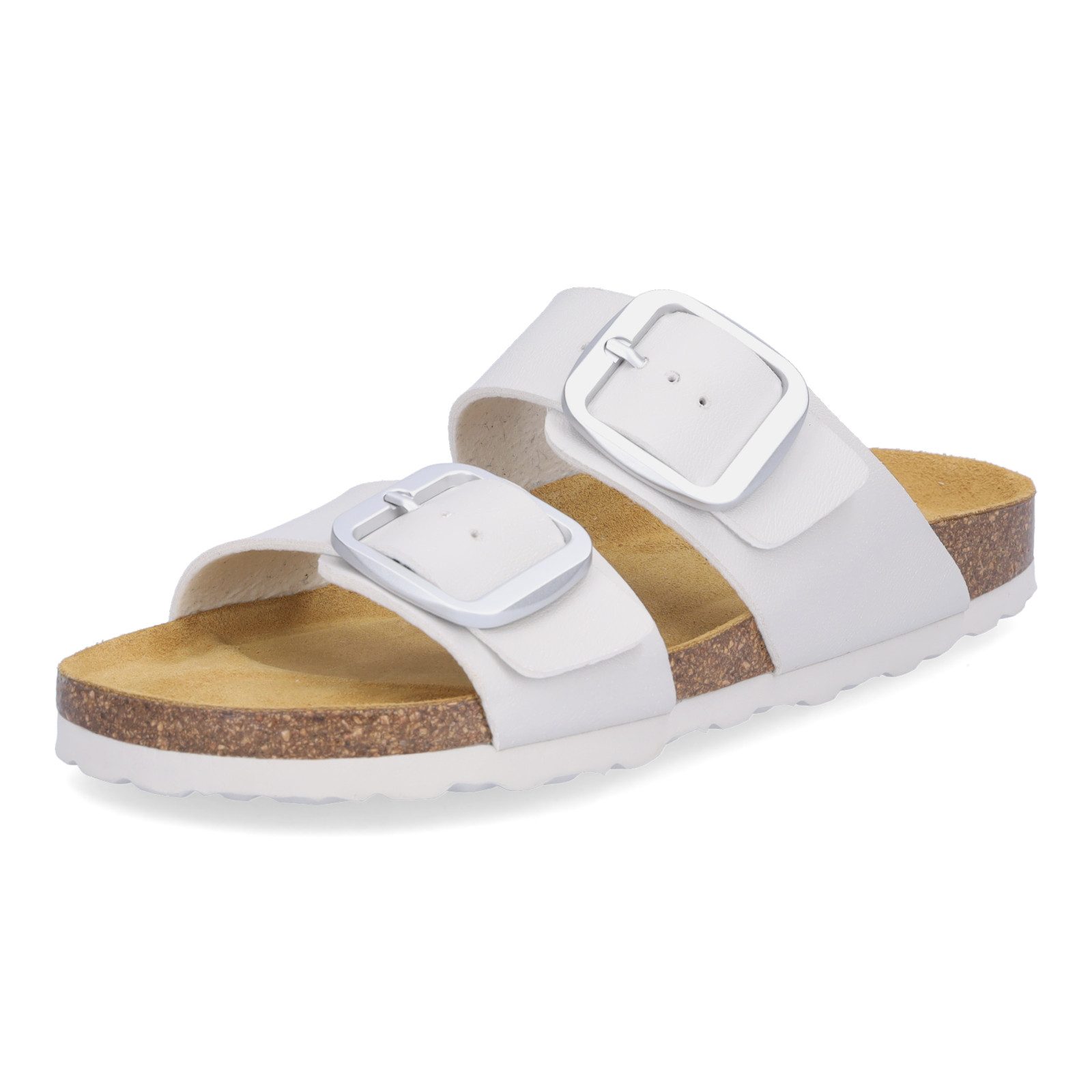 MIDS MIMI Damen Pantolette offwhite, Zweiriemer mit ergonomischem Lederfußbett & großer Schnalle