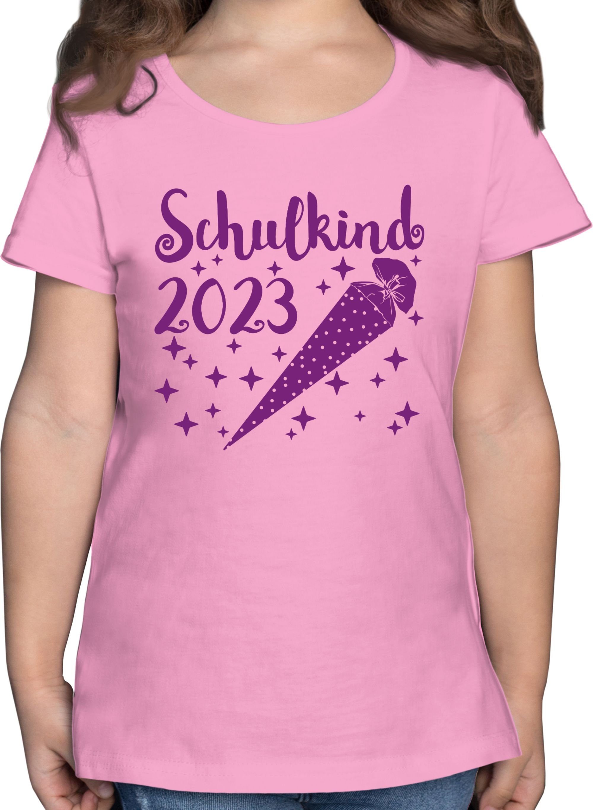 Shirtracer T-Shirt Schulkind 2023 - Schultüte und Sternchen - lila Einschulung Mädchen 1 Rosa | T-Shirts