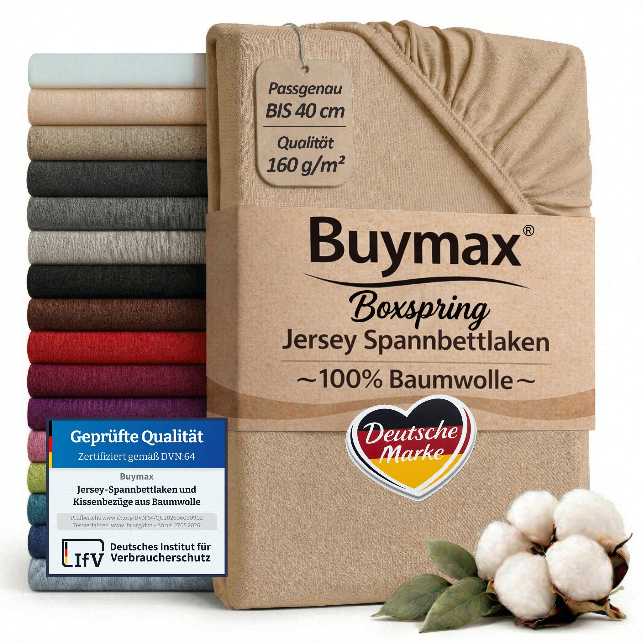 Buymax Spannbettlaken XL Boxspringbett, Jersey, Gummizug: Rundumgummizug, (1 Stück), 100% Baumwolle, 160 g/m², passend für Boxspringbetten und Wasserbetten