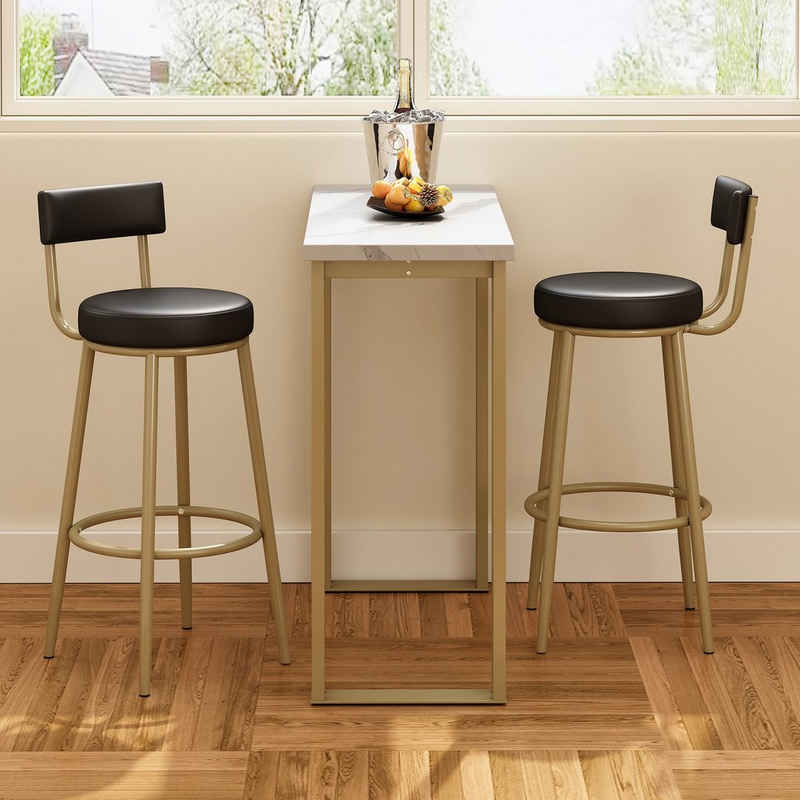 BlingBin Bar-Set Bartisch- und Stuhlset, 1 Bartisch und 2 Barstühle, (3-St., Freizeitstühle mit Metallbeinen), rechteckiger weißer Esstisch, Gold + Schwarz + Weiß