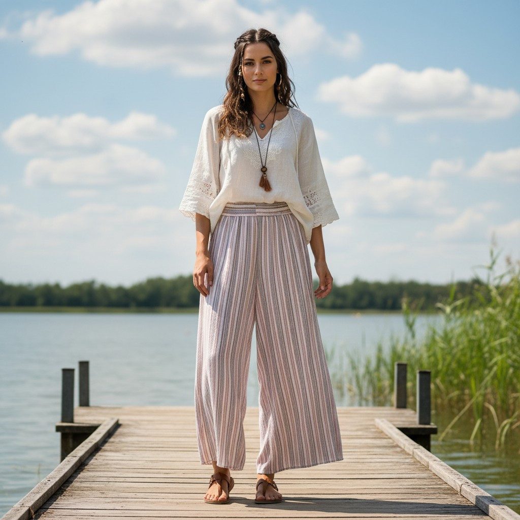 Guru-Shop Relaxhose Weite Marlenehose, gestreifte Sommerhose, Boho.. Ethno Style, alternative Bekleidung