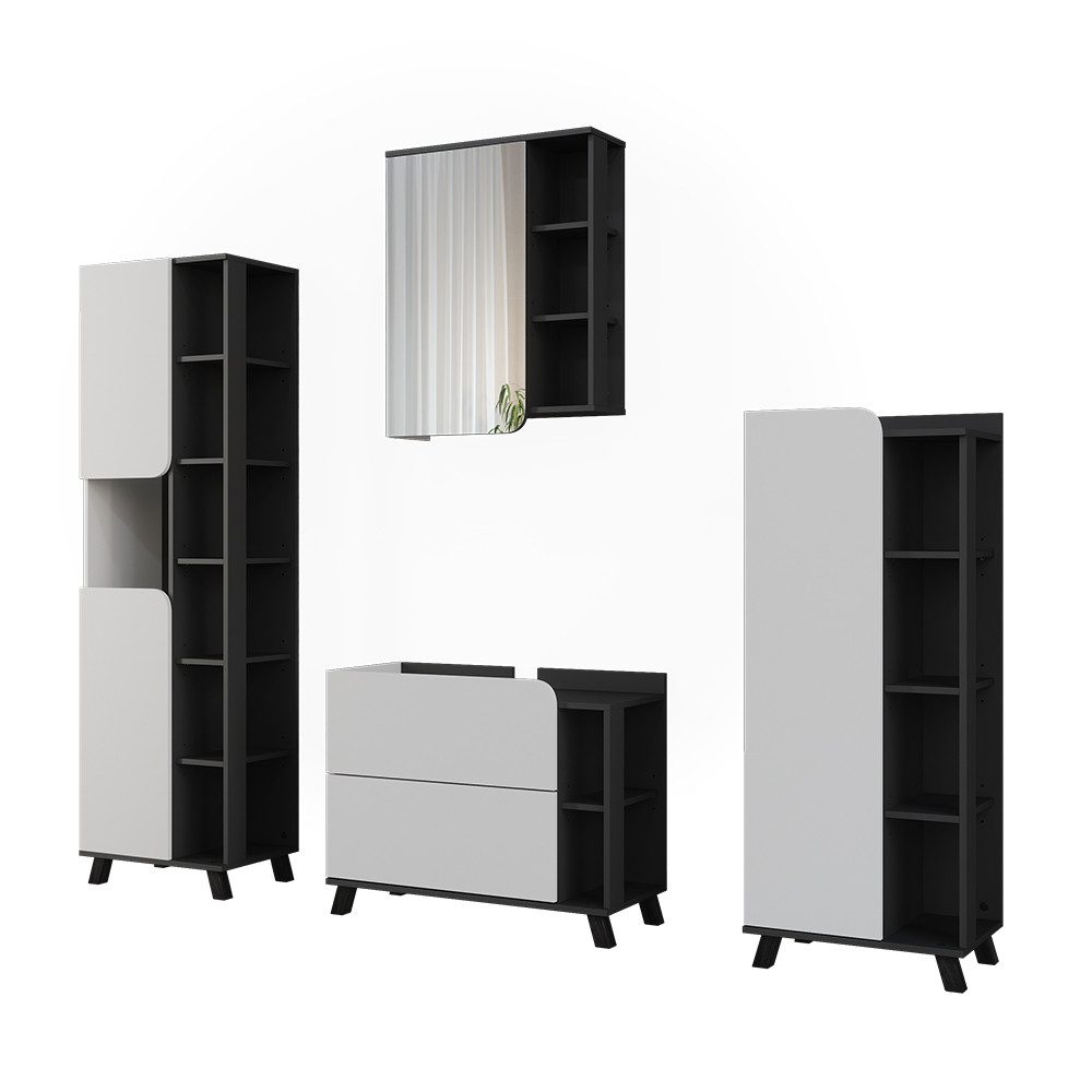 Vicco Badmöbel-Set Karen, Weiß/Anthrazit, 4-teilig, (4-St., 4er Set)