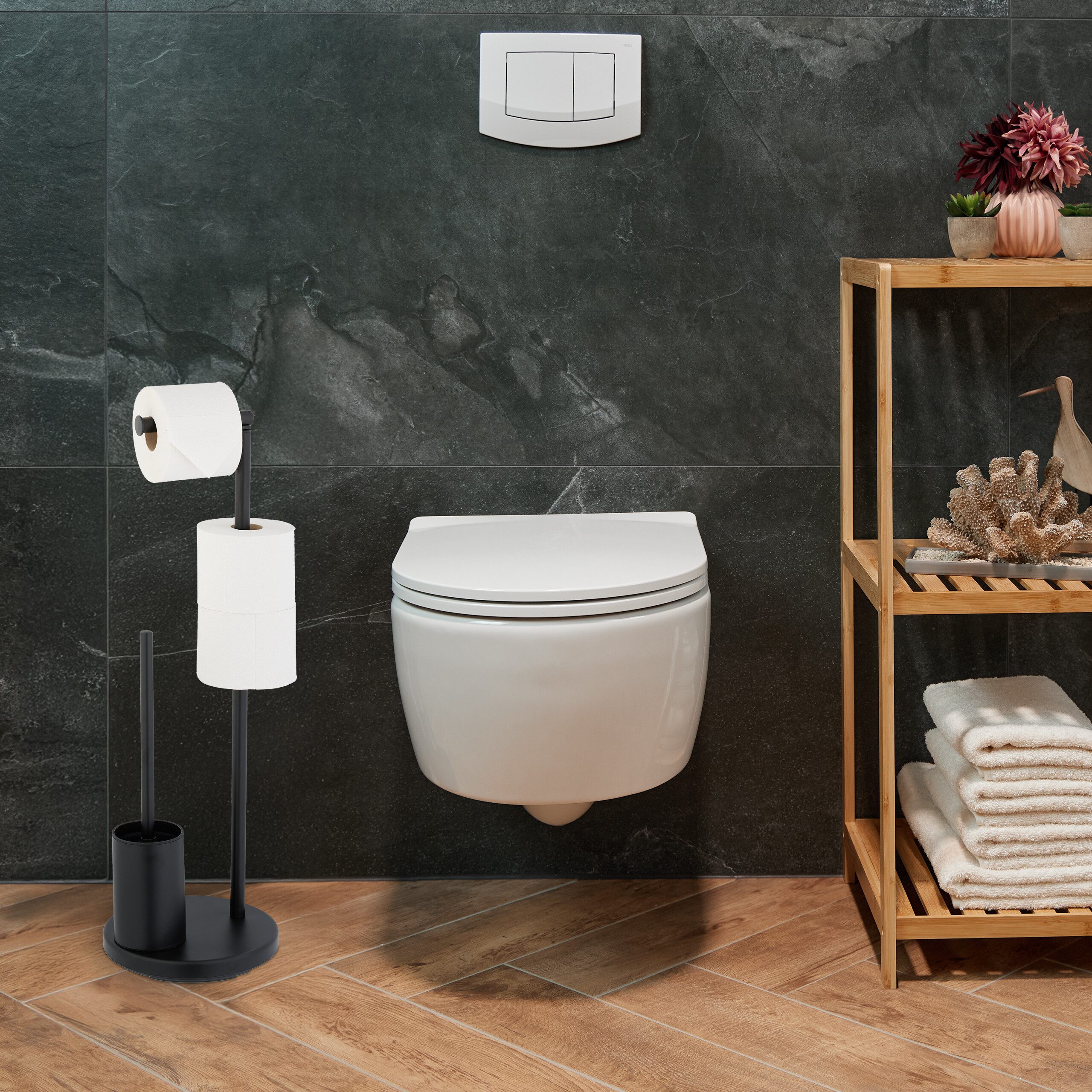 relaxdays WC-Garnitur mit Toilettenpapierhalt, Schwarz günstig online kaufen