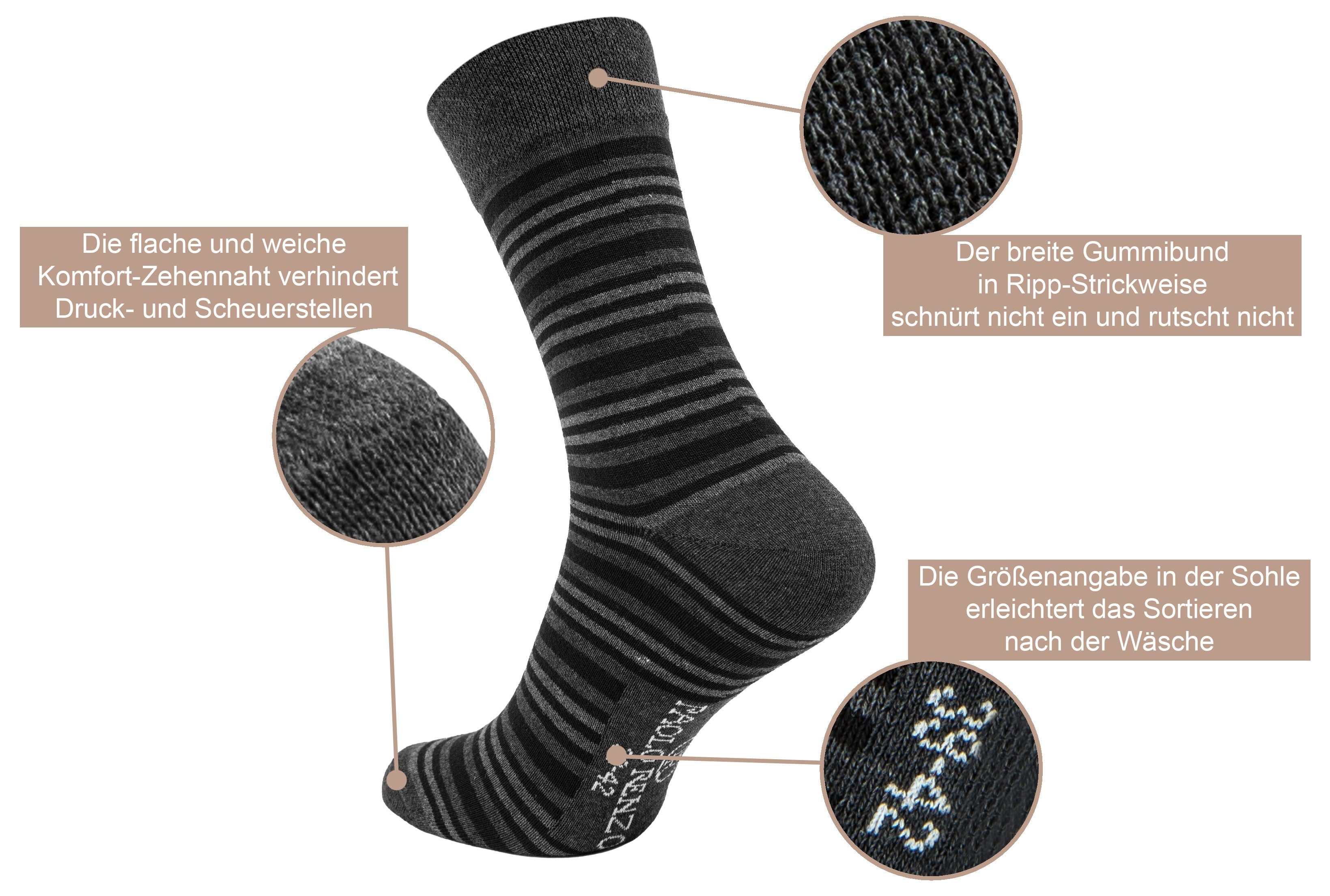 Renzo Businesssocken Paolo aus Baumwolle Herren hochwertiger (10-Paar) Socken Atmungsaktive Business