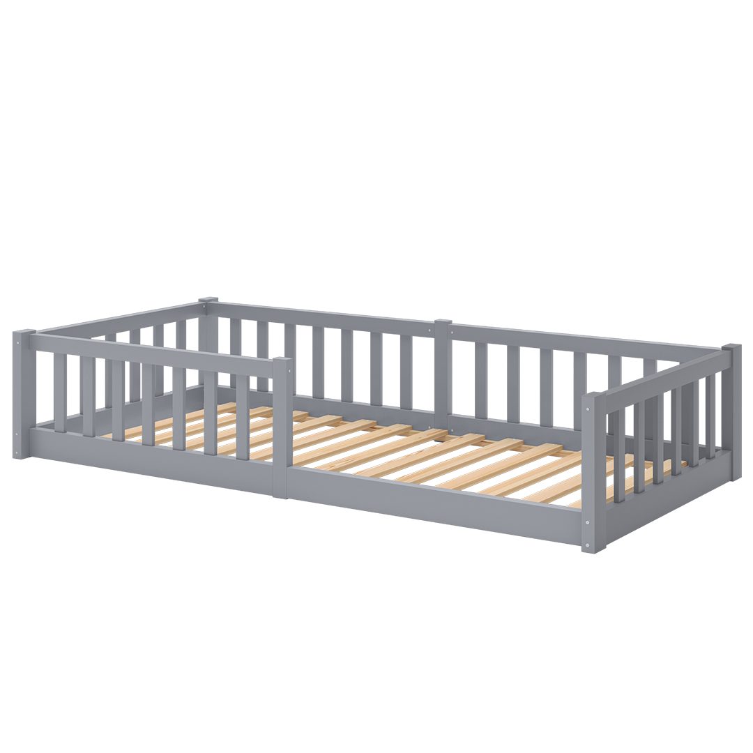 Bellabino Kinderbett Vere mit Rausfallschutz und Lattenrost (hellgrau mit M günstig online kaufen