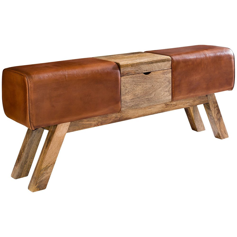 Lomadox Sitzbank, Bank im sportlichen Retro-Look mit Echtleder, B/H/T ca. 120/29/53cm