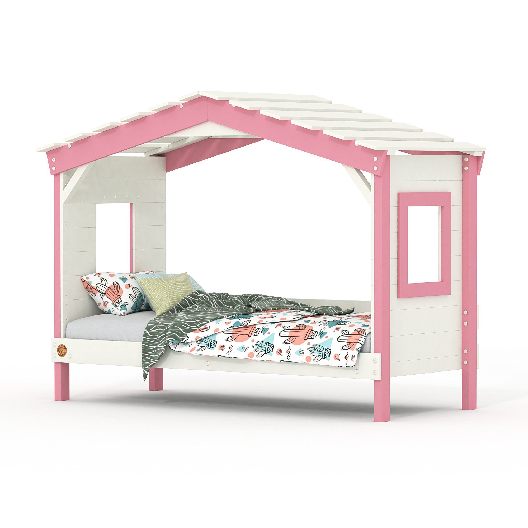 bibex Kinderbett DOLCE NIDO Kinderbett, Spielbett, Jugendbett, Spielhaus, Weiss/Rosa