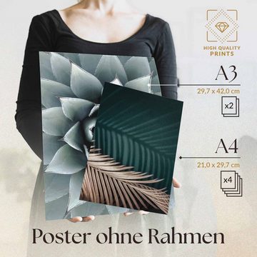 Heimlich Poster »Set als Wohnzimmer Deko, Bilder DINA3 & DINA4, Agaven Palmen Gold«, Pflanzen