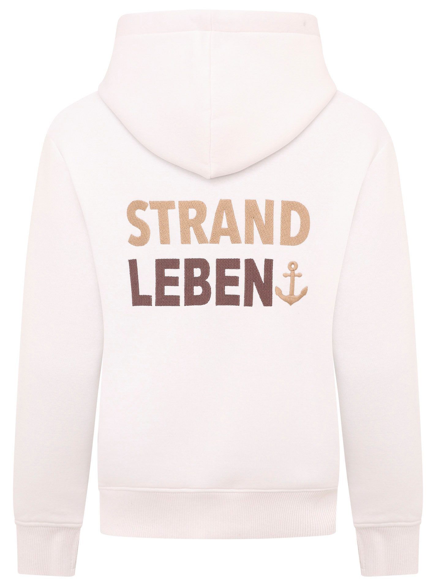 Zwillingsherz Hoodie "Meine Heimat" mit aufgesticktem "Strand"-Schriftzug vorne und hinten