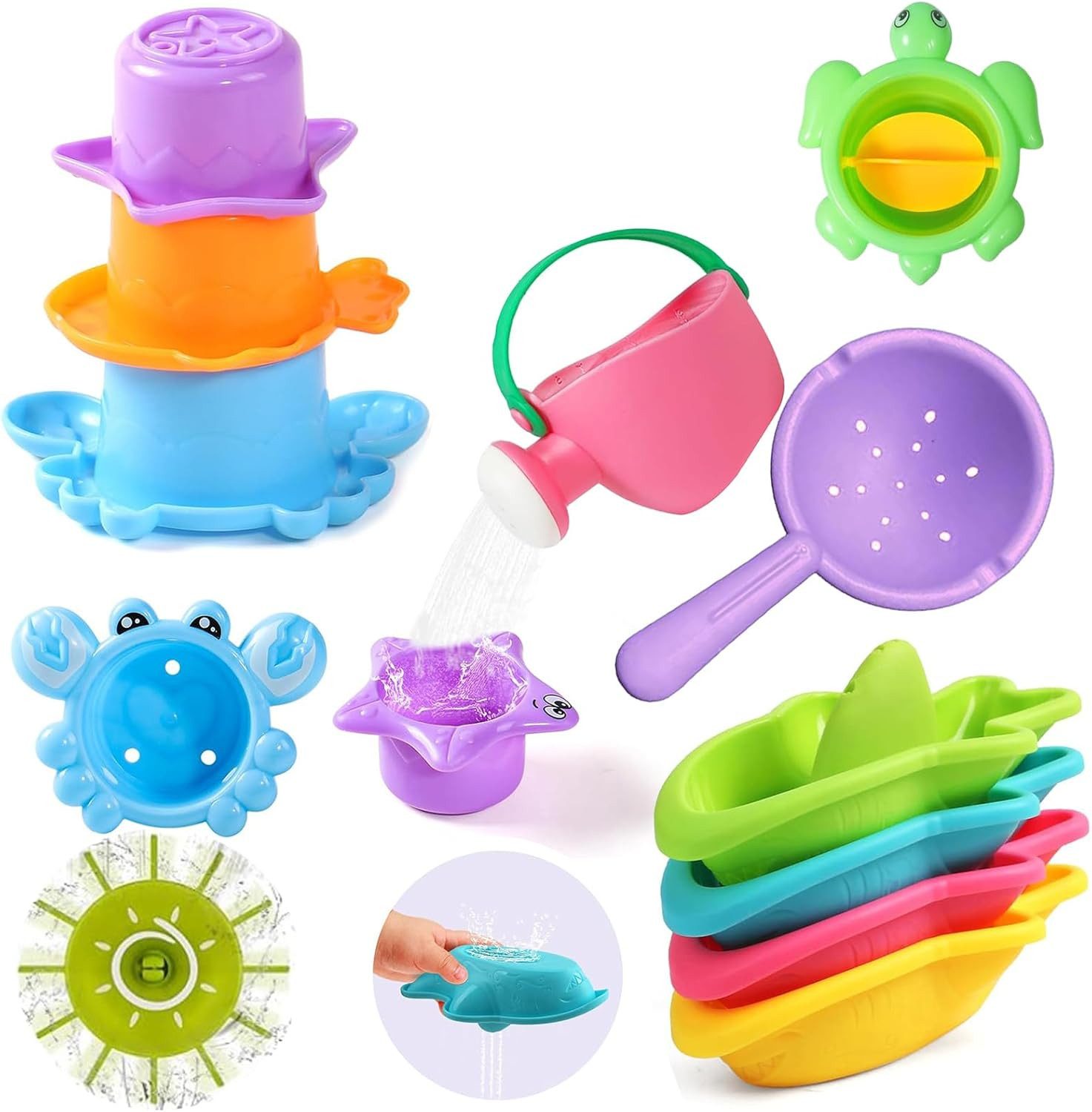 PungKhoi Badespielzeug Baby Badspielzeug Stapelbecher Gießkanne Lernspiel 11-teilig (11-tlg), Spielset für Kinder ab 12 Monaten pädagogisch spielerisch