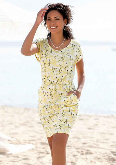 Beachtime Jerseykleid mit Blumenmuster und Taschen, Sommerkleid aus Baumwoll-Mix