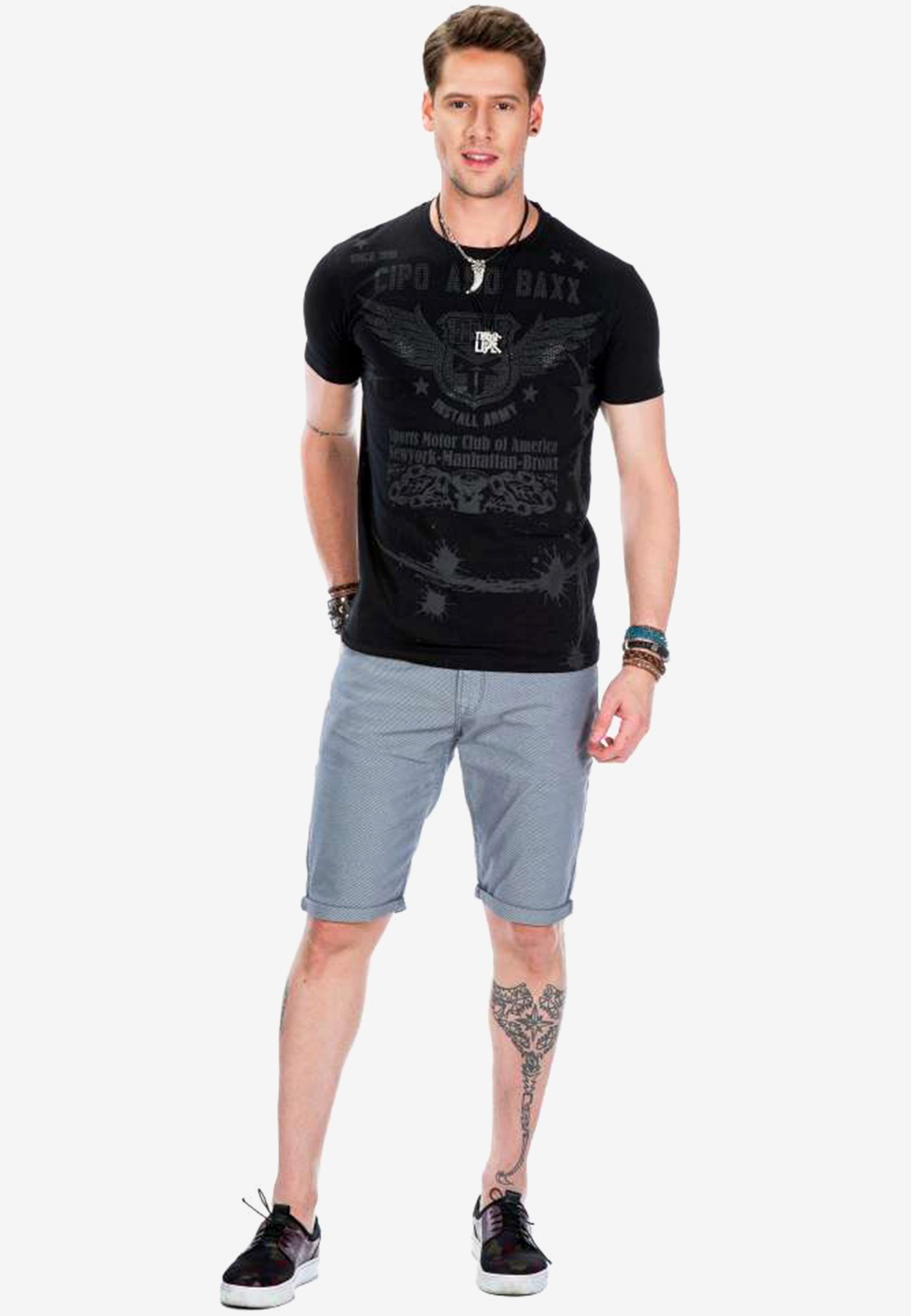 Cipo & Baxx T-Shirt mit coolem Print im Bikerstil