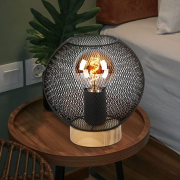 etc-shop LED Tischleuchte, Leuchtmittel nicht inklusive, Tischlampe Nachttischlampe Vintage Holzleuchte Industrial Design, Holz