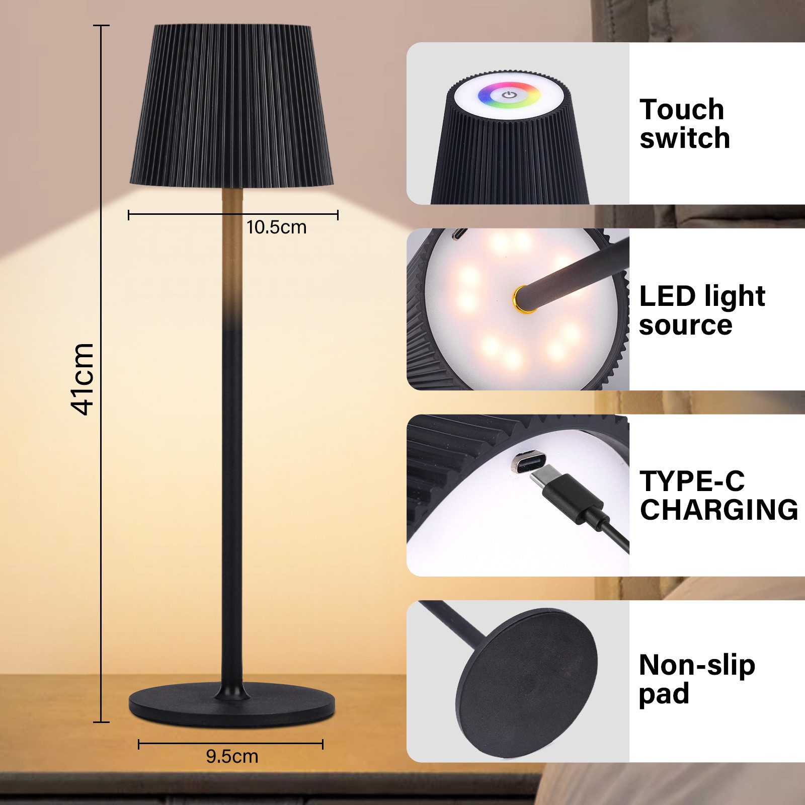 Kityhome Nachttischlampe 2Set LED-Tischlampen - Dreifarbiges dimmbares Lich günstig online kaufen