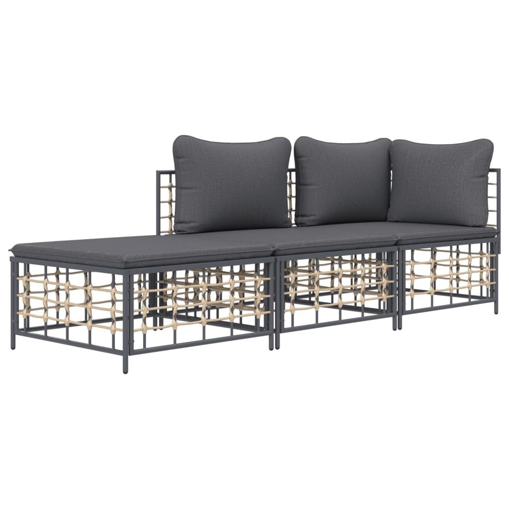 Vidaxl 3-tlg. Garten-lounge-set Mit Kissen Anthrazit Poly Rattan günstig online kaufen