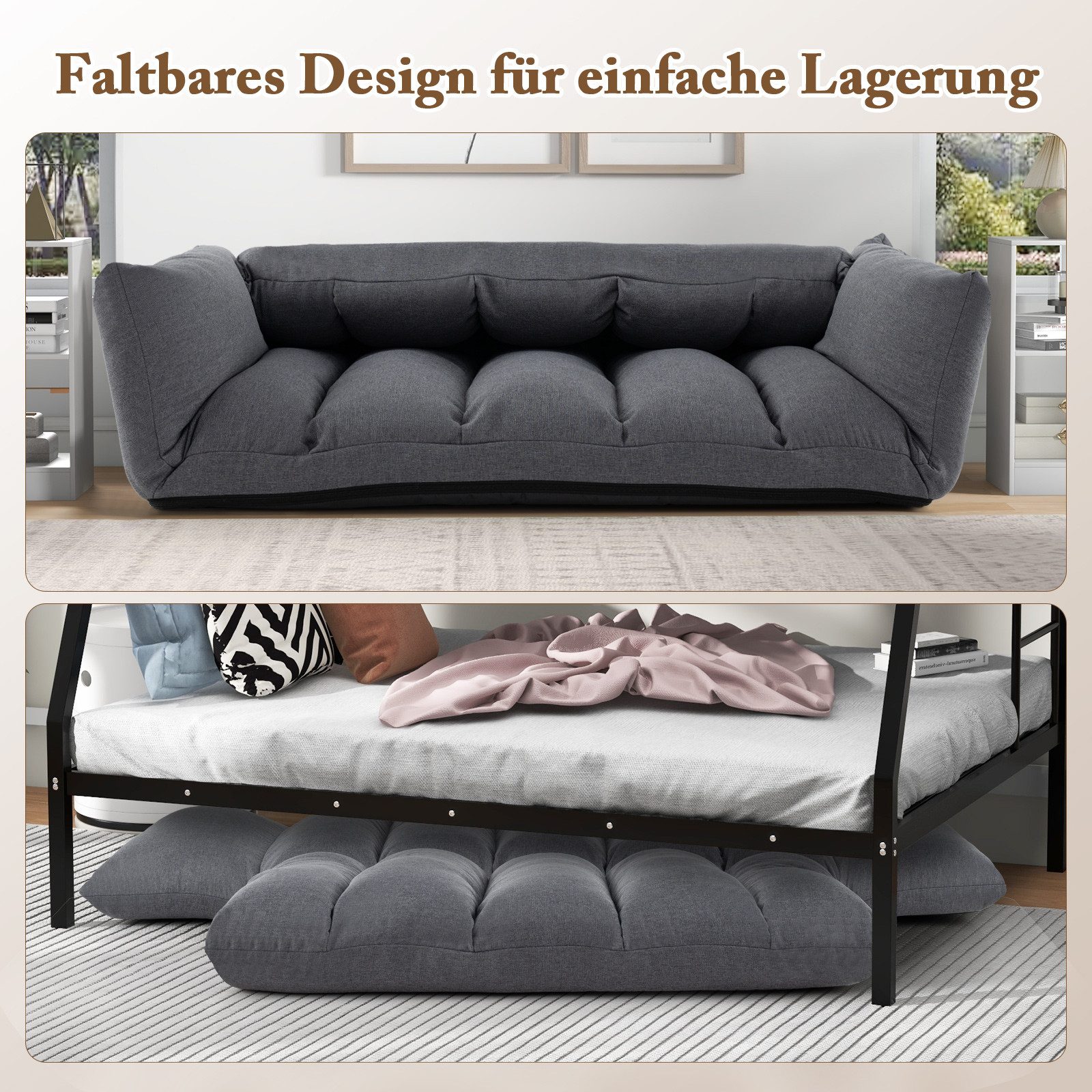 COSTWAY Schlafsofa, Bodensofa mit verstellbarer Rückenlehne & Armlehnen, klappbar