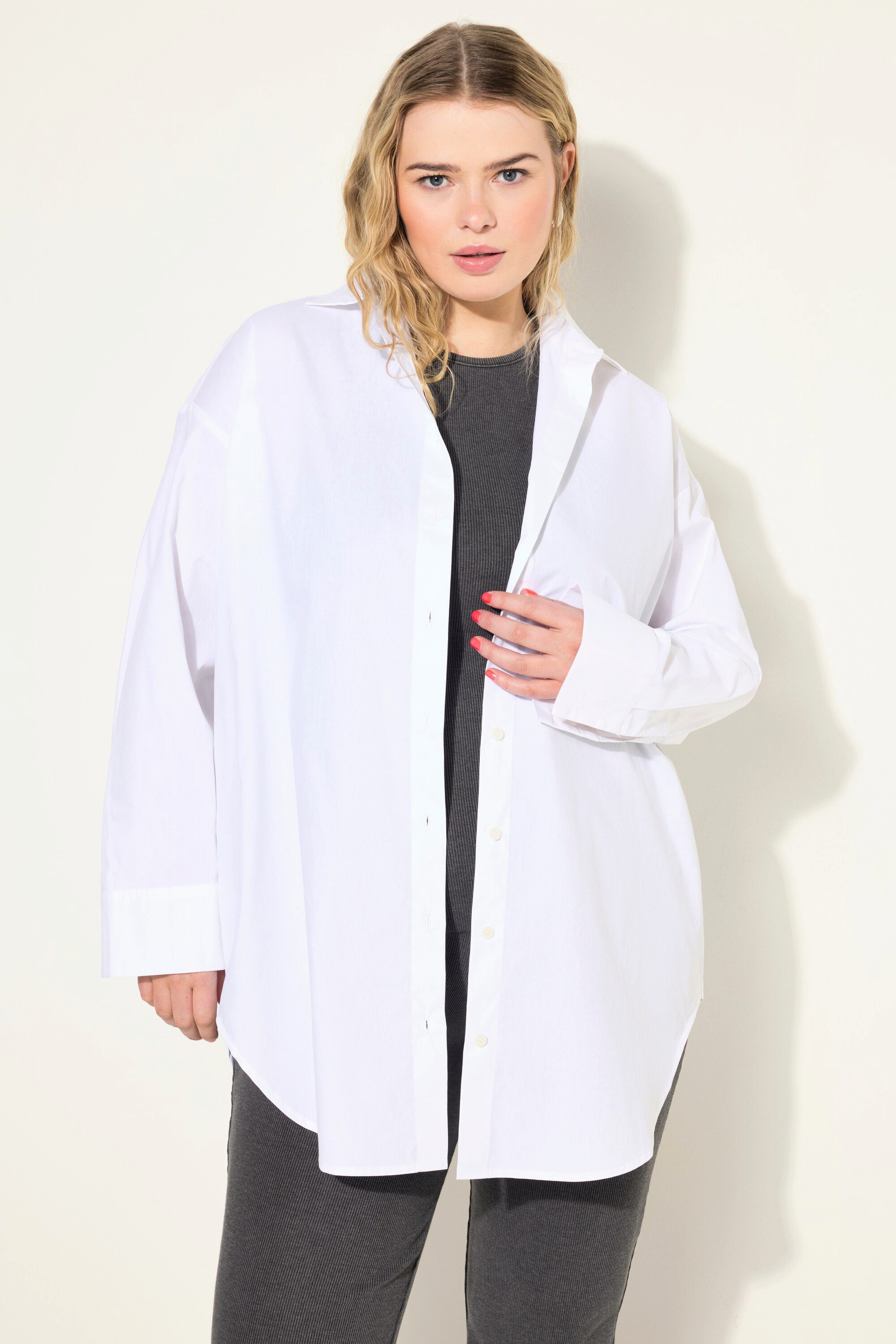 Hemdbluse Bluse oversized Rücken-Knopfleiste Langarm