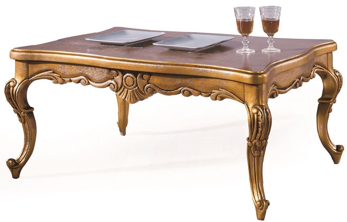 Casa Padrino Couchtisch Luxus Barock Couchtisch Antik Gold 100 x 90 x H. 45 cm - Wohnzimmertisch mit Glasplatte - Barockstil Möbel