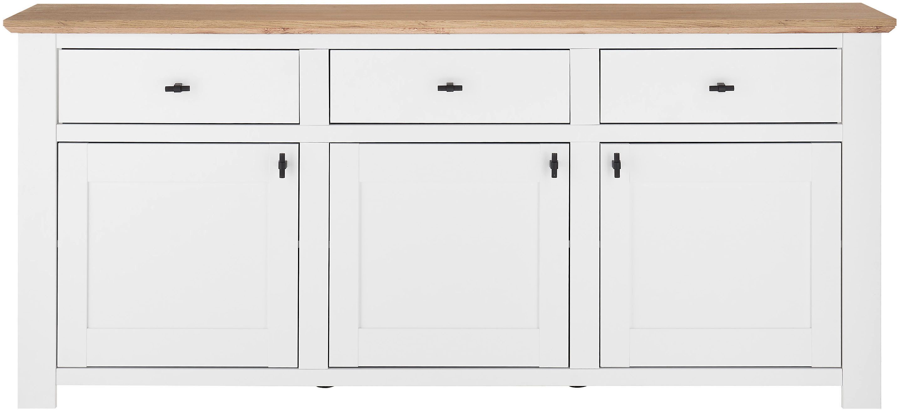 Home affaire Sideboard Bristol, schwarze Metallgriffe, elegante Kranzoptik, ausreichend Stauraum