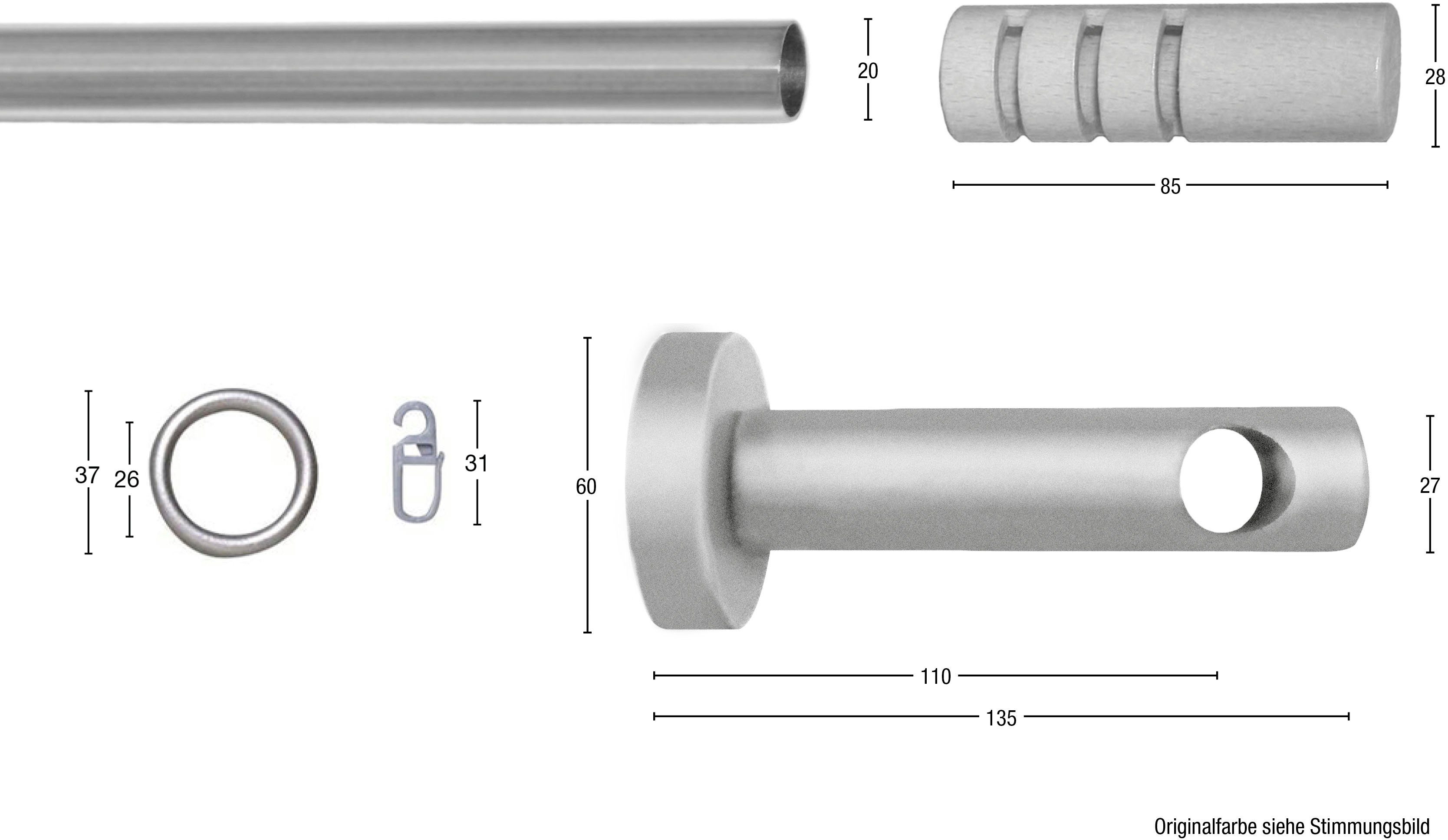 1-läufig, GARESA, Ringe verschraubt, m.Ausschnitte, verlängerbar, mit Gardinenstange Knopf Vorhanggarnitur, Wunschmaßlänge, PEMPIA,