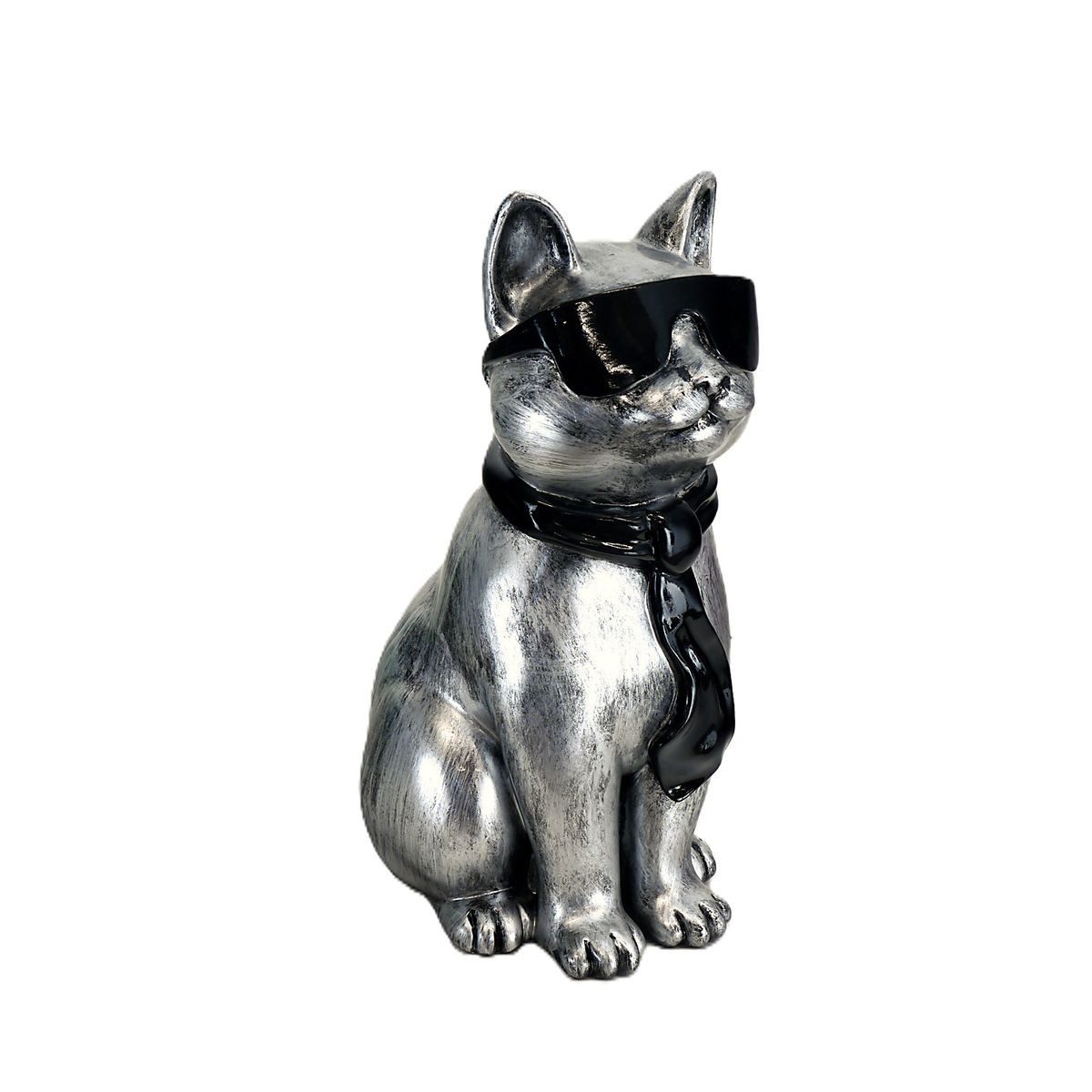 AFG Tierfigur Katze in silber mit schwarzen Schal und Sonnenbrille (1 St)