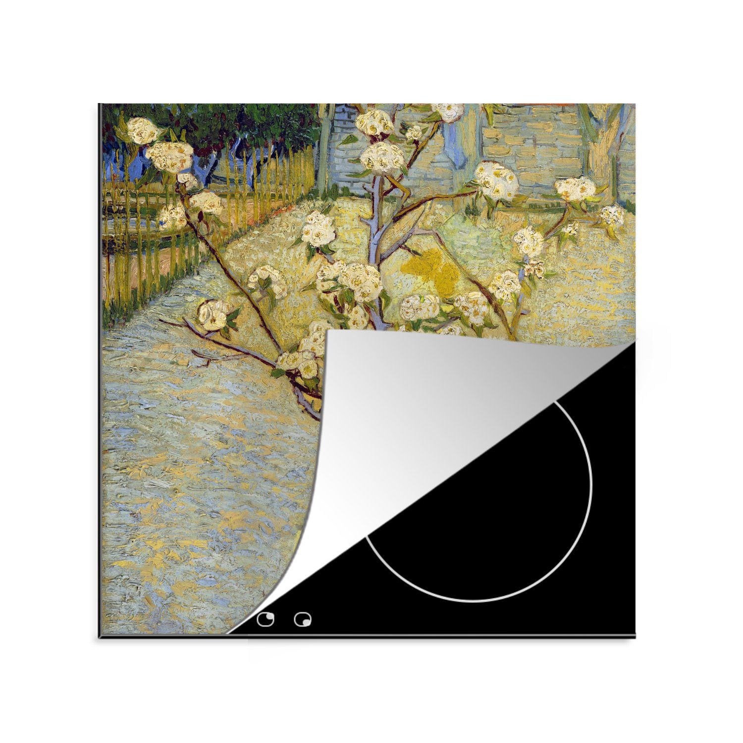 MuchoWow Herdblende-/Abdeckplatte Blühender Birnbaum - Gemälde von Vincent van Gogh, Vinyl, (1 tlg), 78x78 cm, Ceranfeldabdeckung, Arbeitsplatte für küche