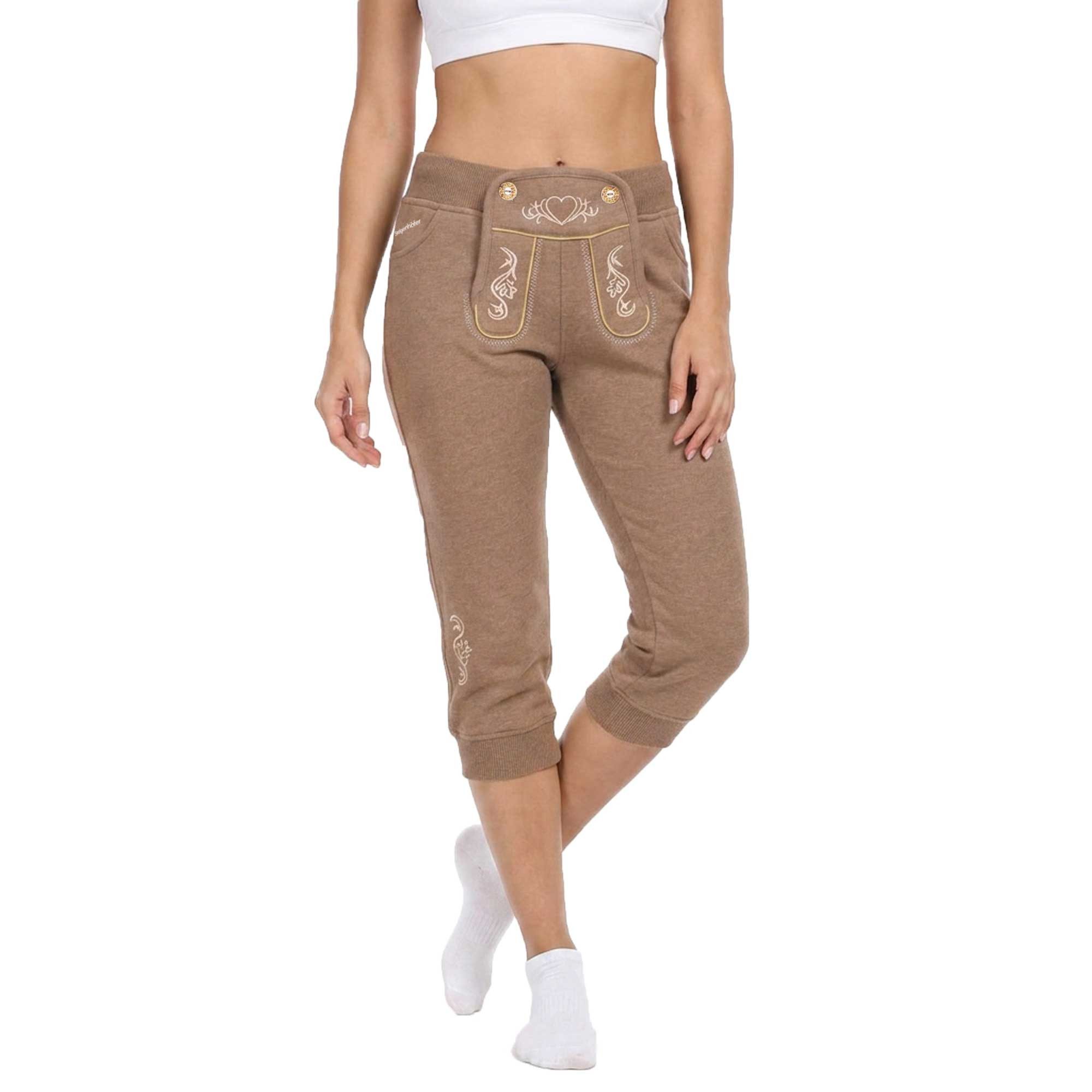 Steigenhöfer Manufaktur Lederhose Damen Lookalike - Kniebund Jogginghose - Kordelzug im Lederhosen Look Kniebund Jogging Damen Shorts Tracht - Oktoberfest Damen Outfit