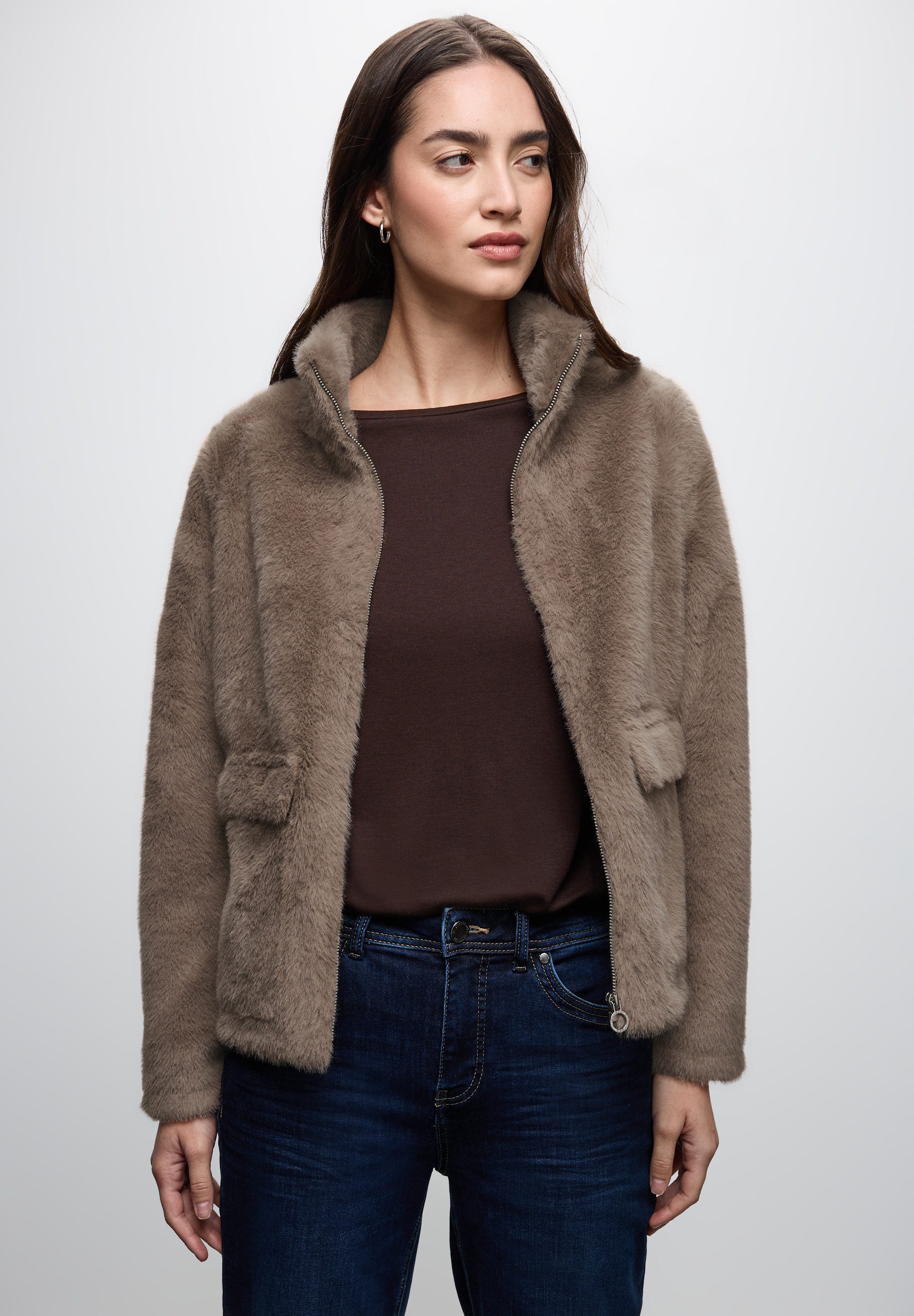 STREET ONE Fellimitatjacke mit Stehkragen
