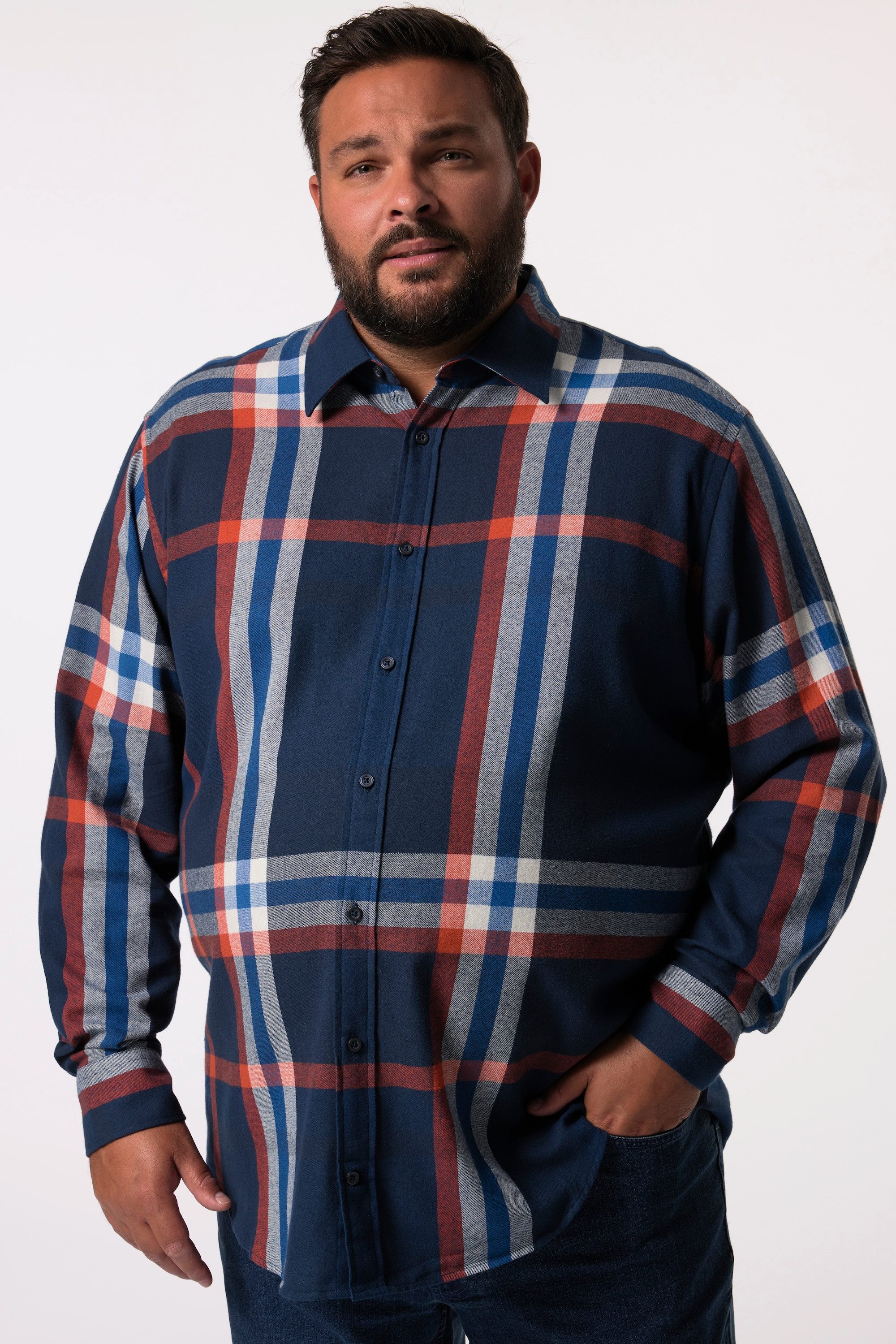 Businesshemd Men+ Karo-Flanellhemd Langarm Kentkragen bis 8 XL