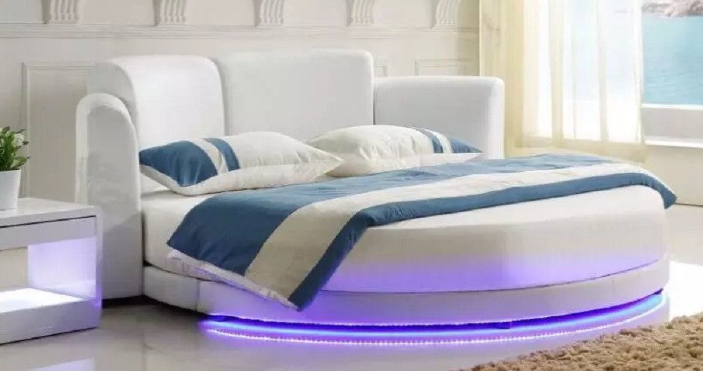 JVmoebel Rundbett Designer Bett Кровати Polsterbett Rundbett Ehebett Doppelbett LED (1-tlg., 1x Bett), Made in Europa