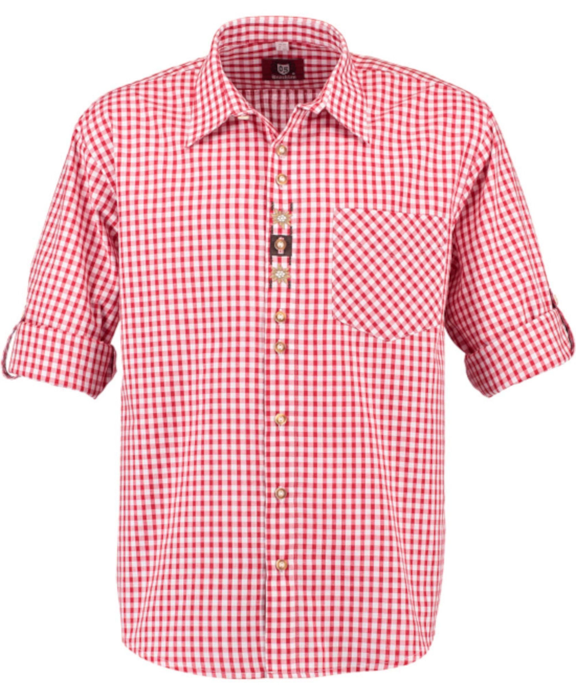 Trachtenhemd Kentkragen, TH-0108 Regular Schnitt rot Stickerei Krempelarm gerader Fit-bequemer OS-Trachten