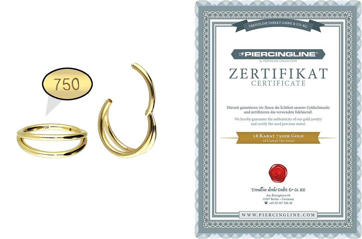 PIERCINGLINE Nasenpiercing 18 Karat Gold Segmentring Clicker 2 RINGE Ohrpiercing Septum Nase (Clicker, 1-tlg), Ohrpiercing für Conch, Helix, Tragus, Daith, Lobe