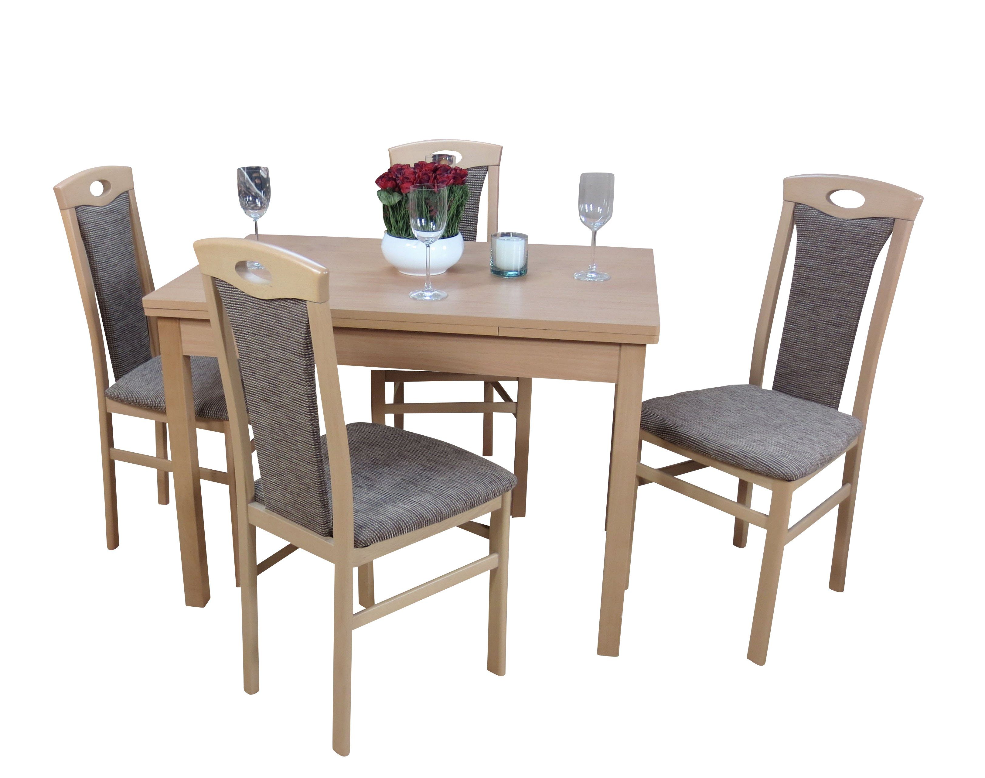 moebel-direkt-online Essgruppe Janina, (Spar-Set, Tischgruppe 5tlg), Tisch mit 4 Stühlen Farb-Nr. 5 = Buche-Nachbildung/cappuccino
