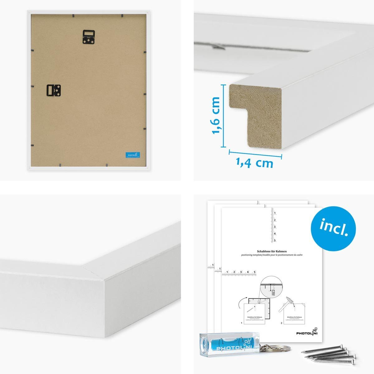 PHOTOLINI Weiss Set Bilderrahmen 9er 30x40 Schmal Modern bis cm 10x15