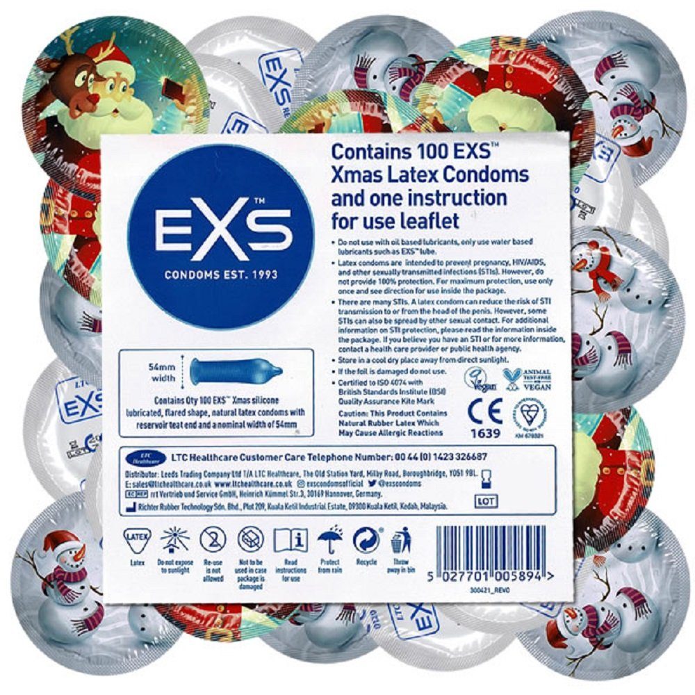 EXS Kondome Xmas - Winterkondome mit Weihnachtsmotiv Packung mit, 100 St., Weihnachtskondome, Geschenkidee