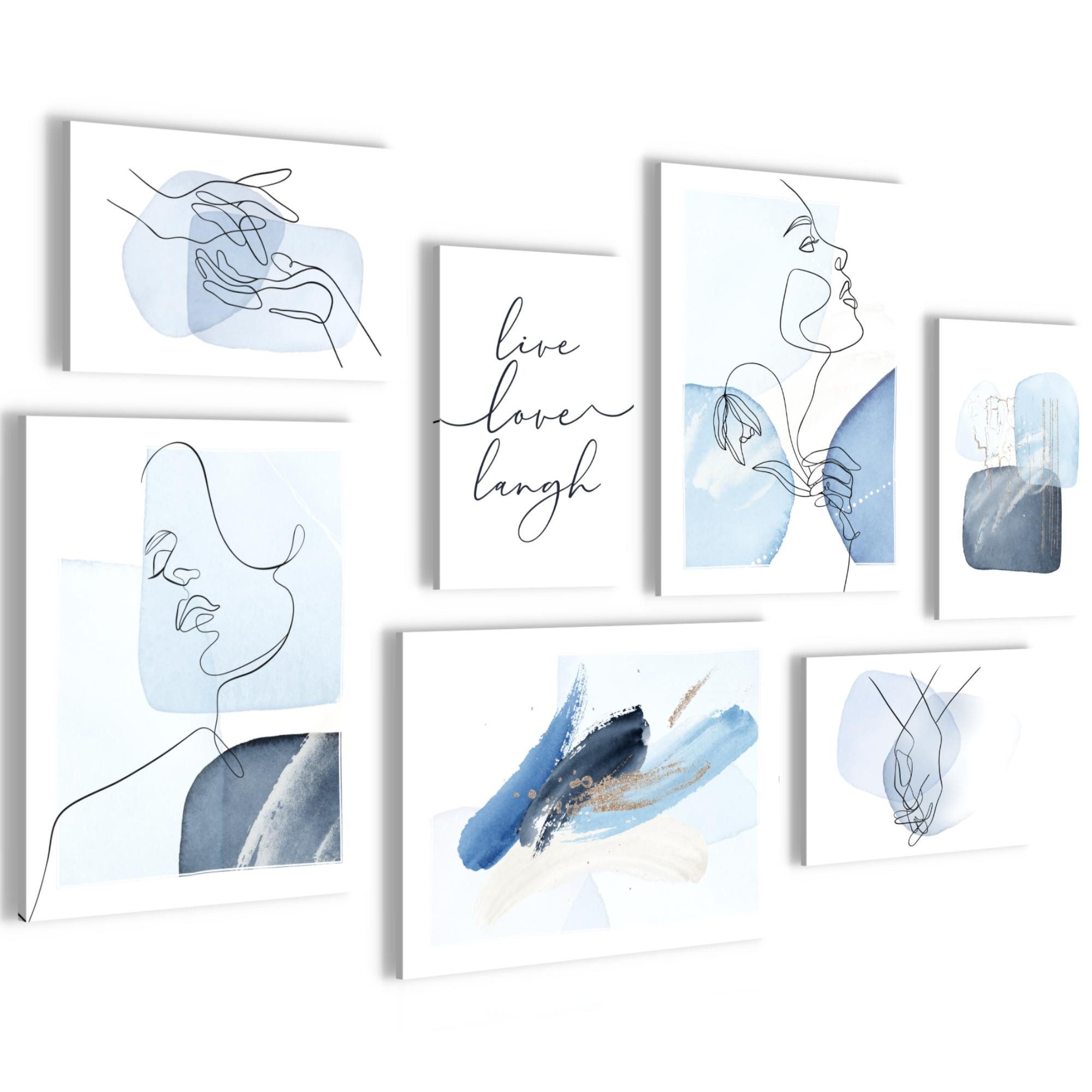 Novart Wandbild Liebe Home Abstrakt AUFHÄNGFERTIG Weiss Blau Flur 7 N038371a, 110L x 73B cm