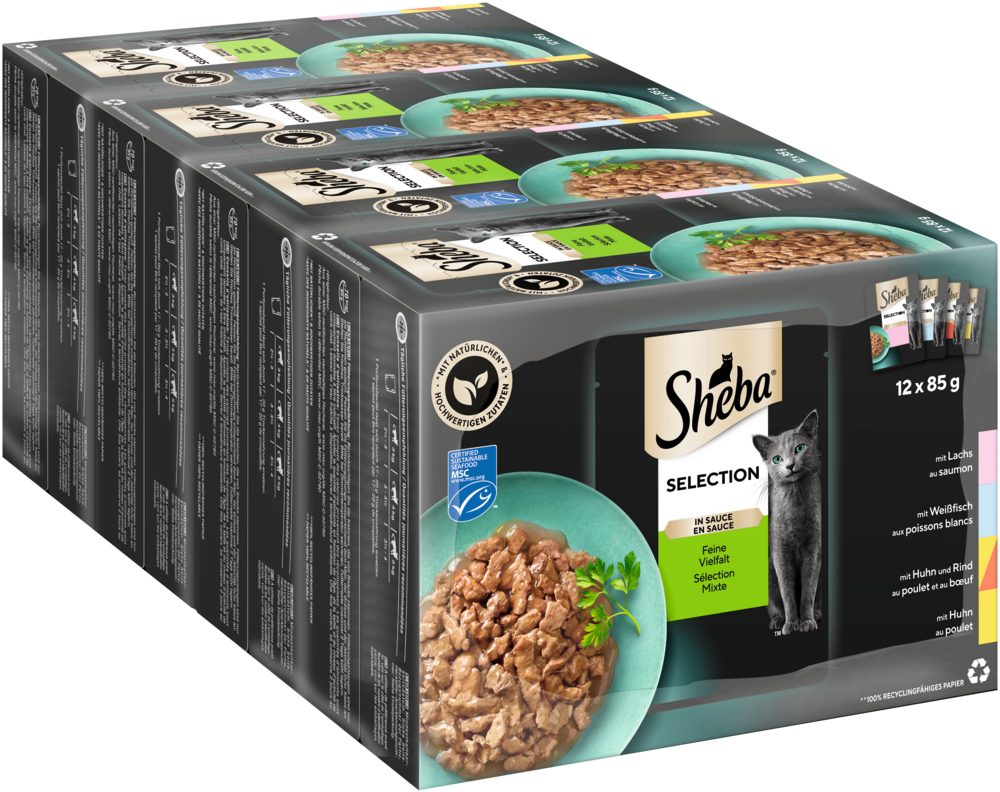 Sheba SHEBA® Portionsbeutel Multipack Feine Vielfalt in Sauce 4 x 12 x 85g, Nassfutter für: Katze