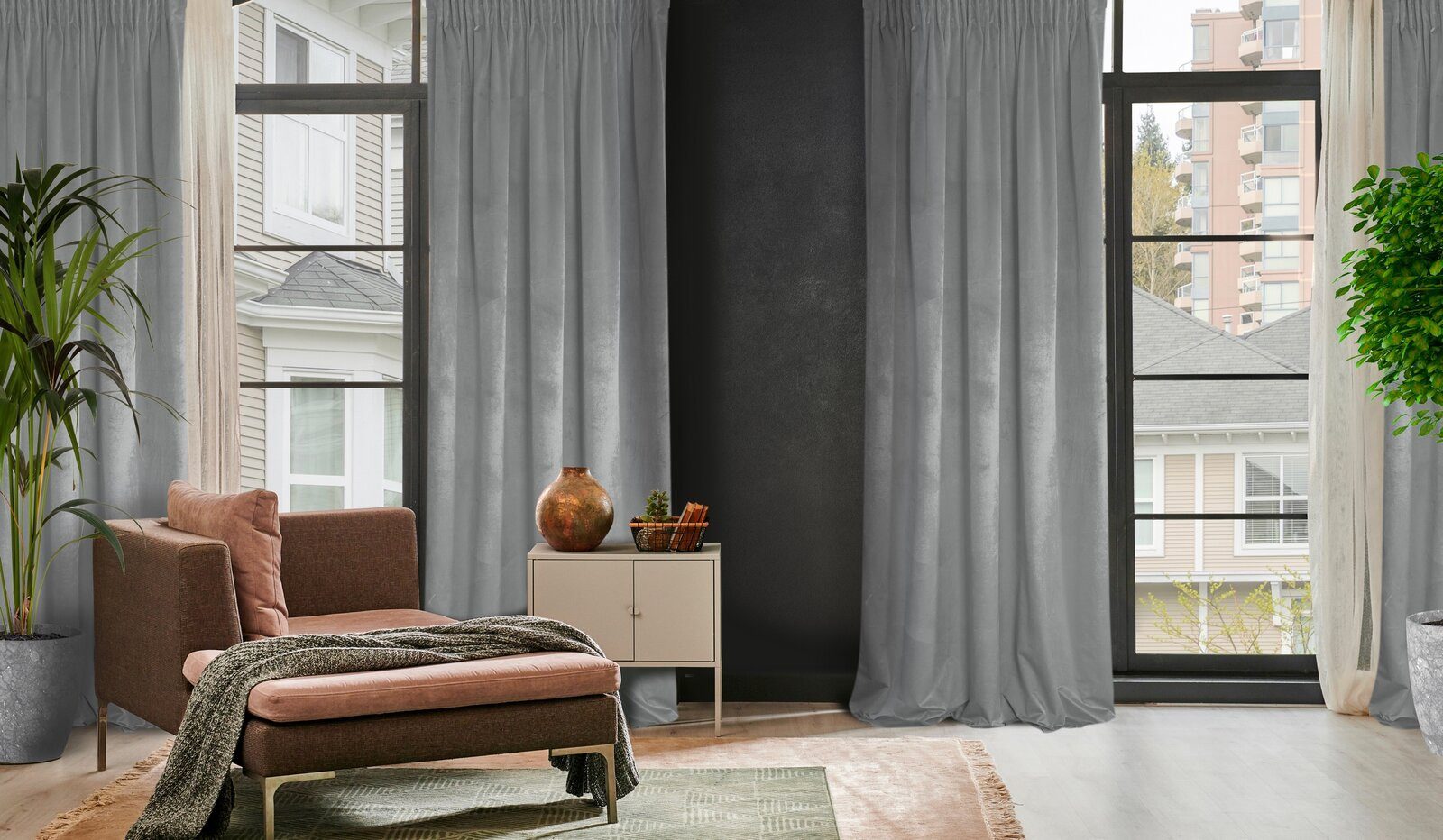 Design91 Vorhang Samtvorhänge 140x270 cm 135x300 cm (1 St), Kräuselband, blickdicht, Samt, Wohnzimmer Tunnelzug – Bild 2 von 5