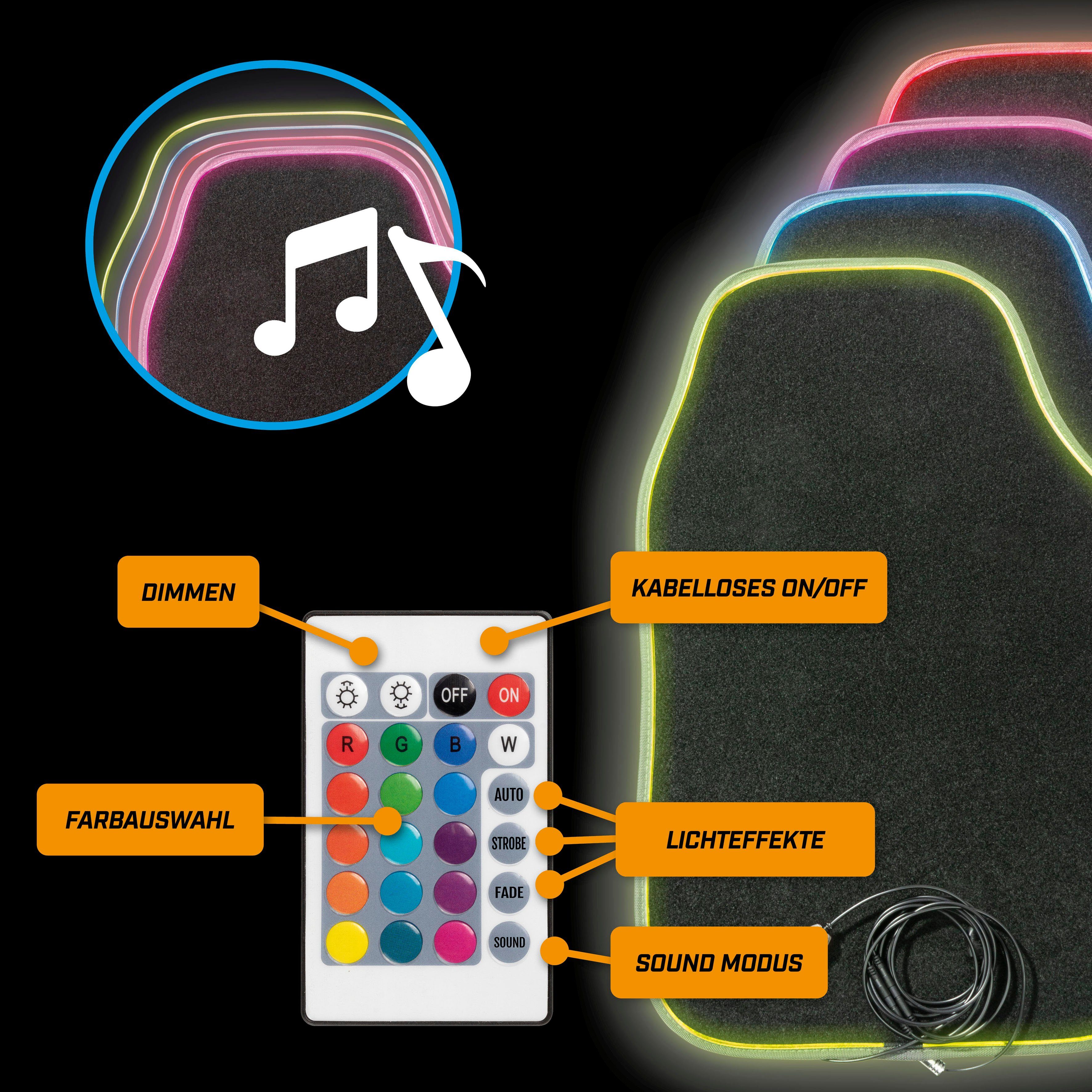 Auto-Fußmatten (2 LED Farbauswahl Ambiente Autoteppich verschiedener mit St), CarComfort