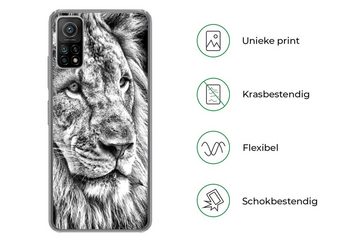 MuchoWow Handyhülle Porträt - Löwe - Schwarz und weiß, Phone Case, Handyhülle Xiaomi Mi 10T, Silikon, Schutzhülle