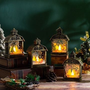 Rutaqian Nachtlicht Retro tragbares Nachtlicht LED Ornament Fenster kreative Requisiten, Elch, Weihnachtslaternen Schneemann Weihnachtsmann Elch Muster Schmücken