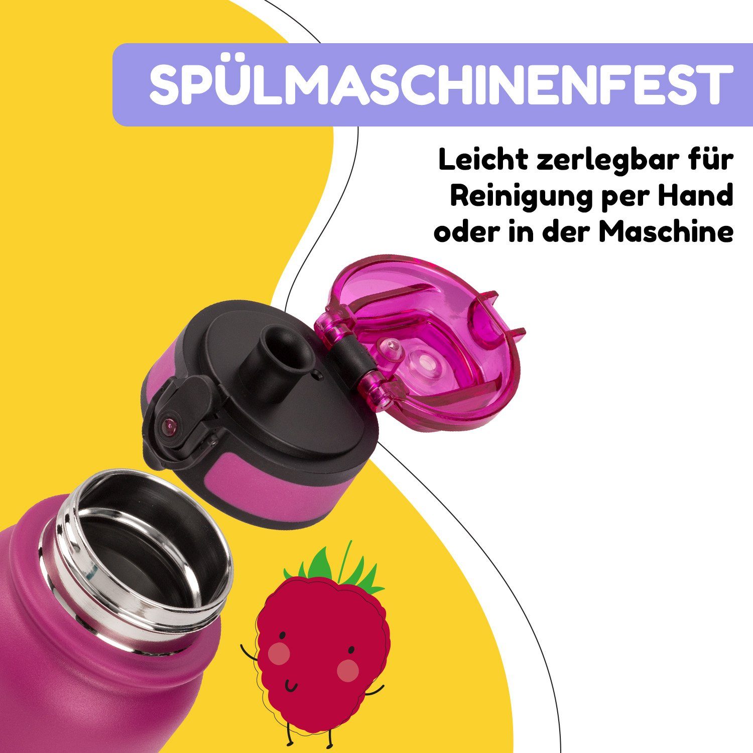 Klarstein Trinkflasche Wakaba Thermosflasche Violett Kindergarten ml Schule Sport Outdoor Kinderflasche 550ml, 550