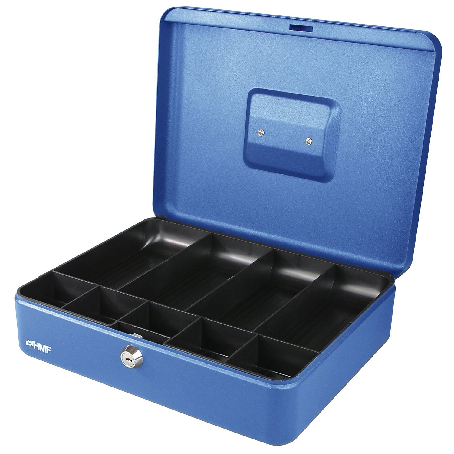 HMF Geldkassette abschließbare Schlüssel, Scheinfach, mit Bargeldkasse blau und mit robuste Geldbox 30x24x9cm Münzeinsatz
